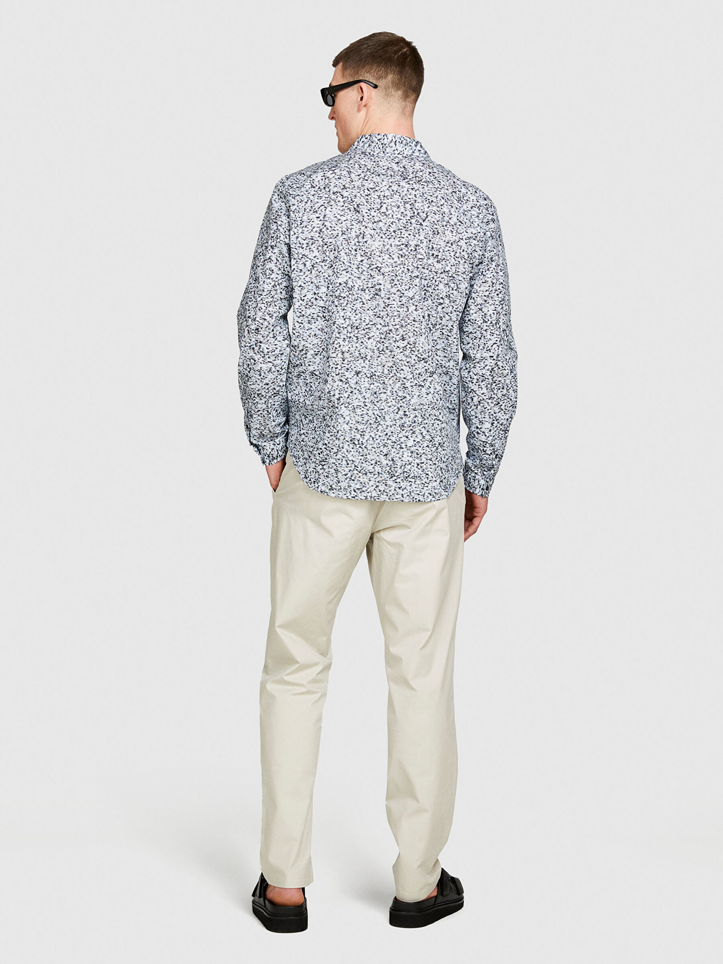 Erkek Mavi Mix %100 Pamuk Tamamı Desenli Arkası Pileli Regular Fit Gömlek 324P5YYUSQ03N-921