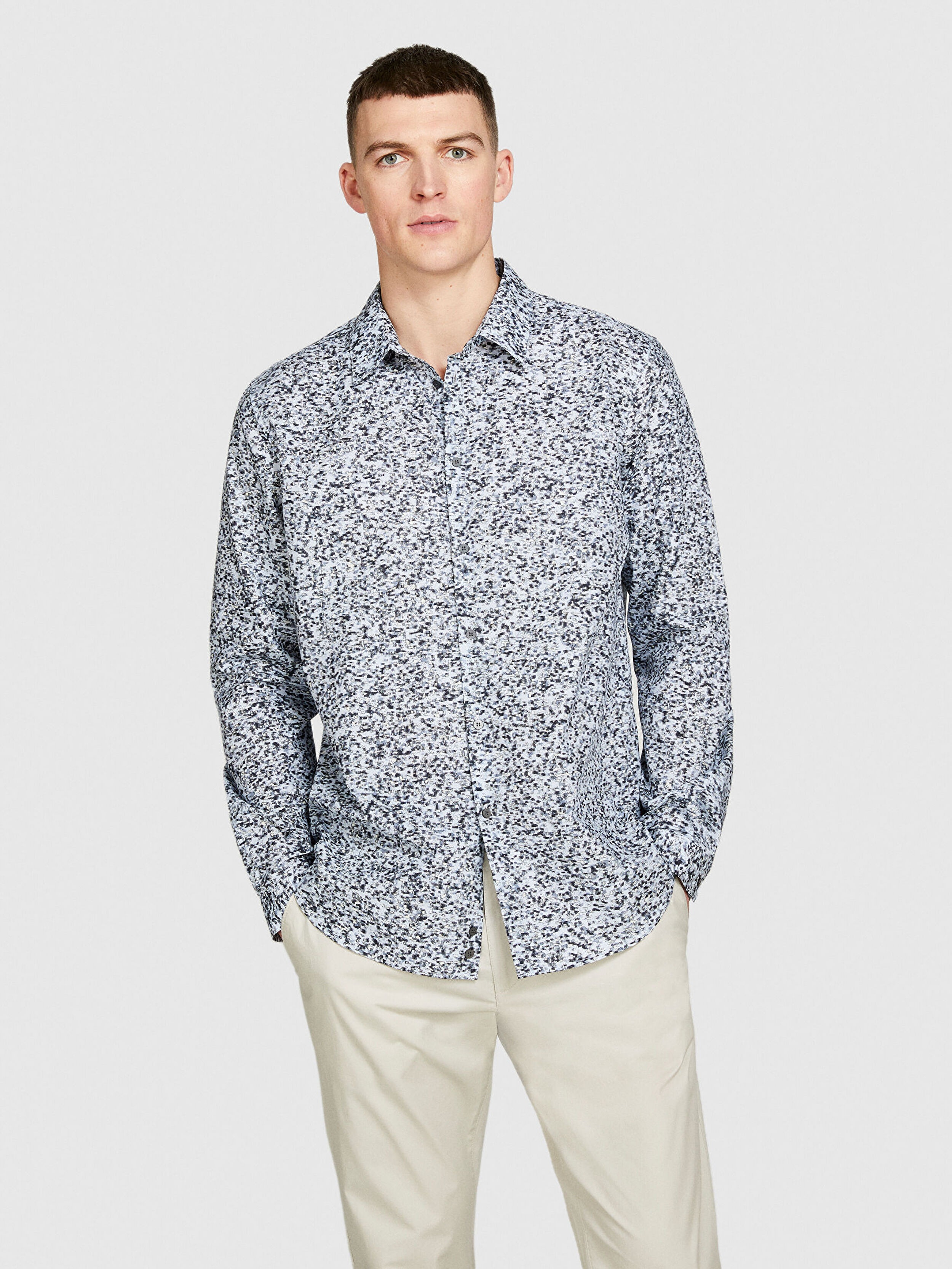 Erkek Mavi Mix %100 Pamuk Tamamı Desenli Arkası Pileli Regular Fit Gömlek 324P5YYUSQ03N-921