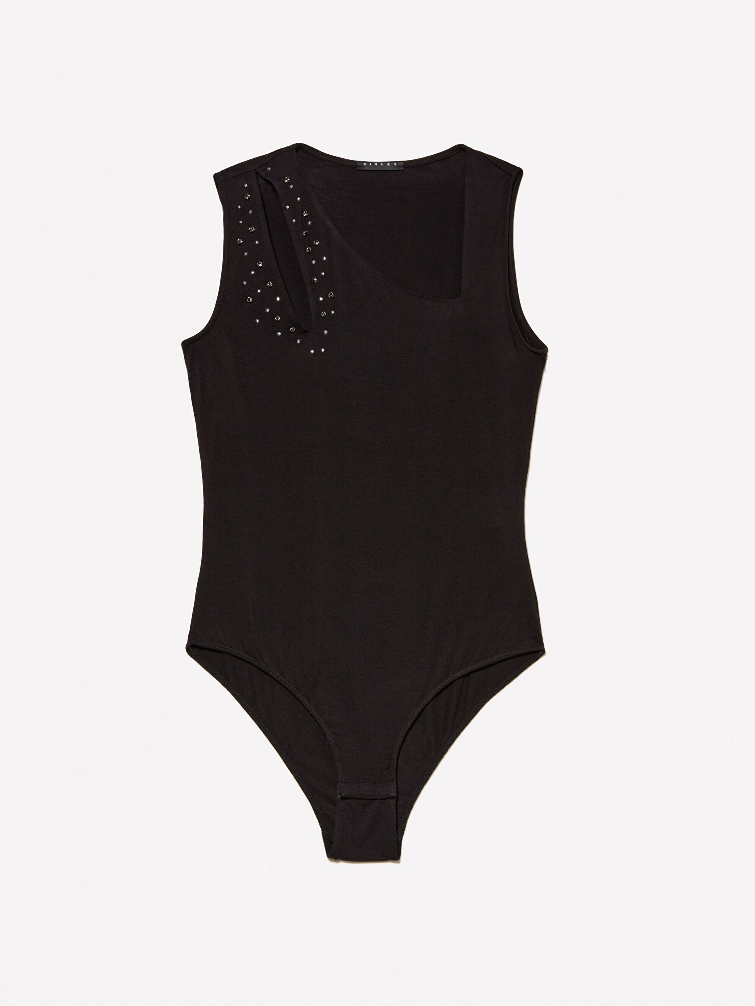 Kadın Siyah Viskoz Karışımlı Kesik Detaylı Asimetrik Yaka Body 324A3O6ZLB005-100