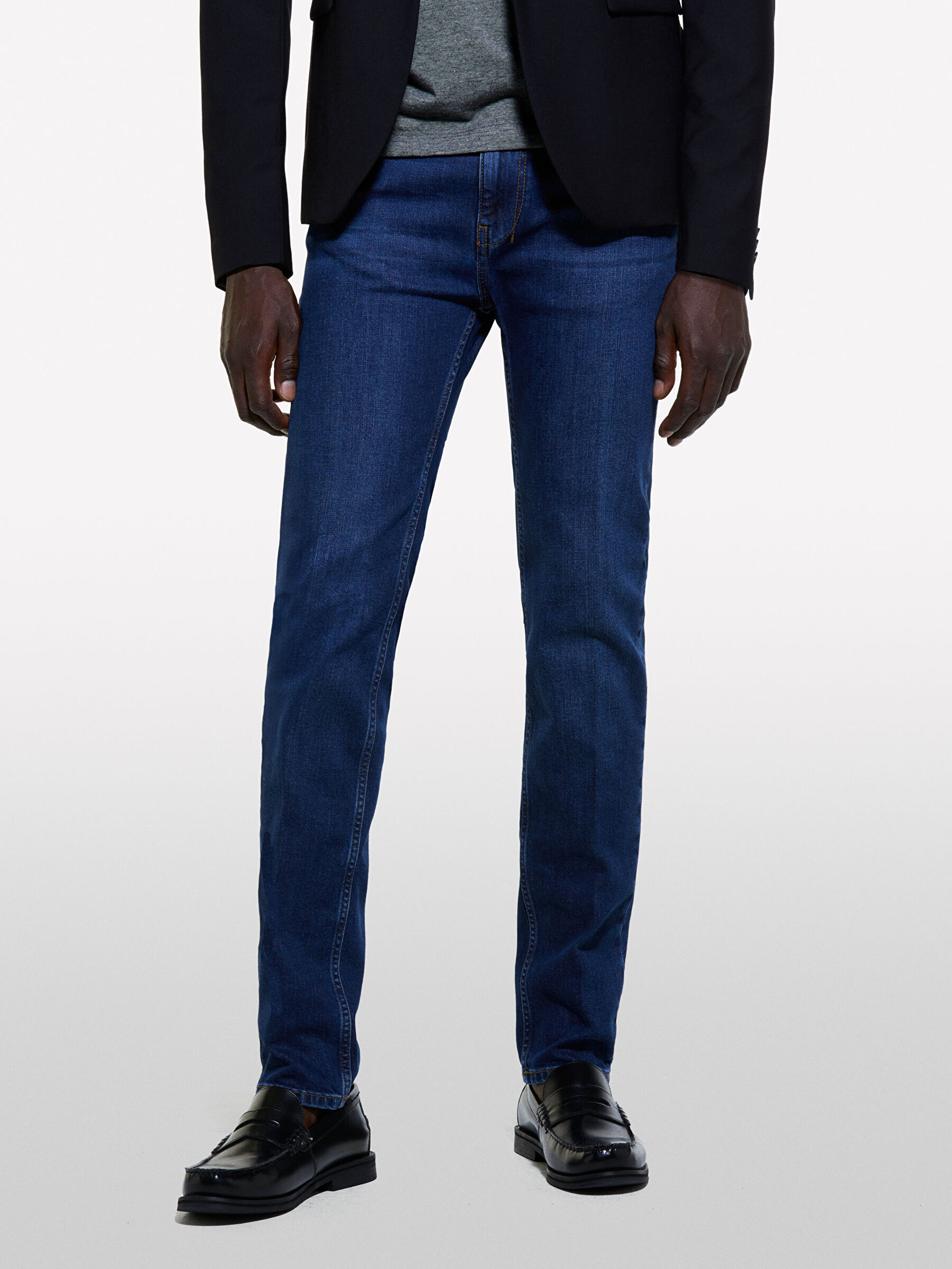 Erkek İndigo Pamuk Karışımlı Vintage Yıkama Efektli Dar Denim Pantolon 324A4S1BSE02C-902