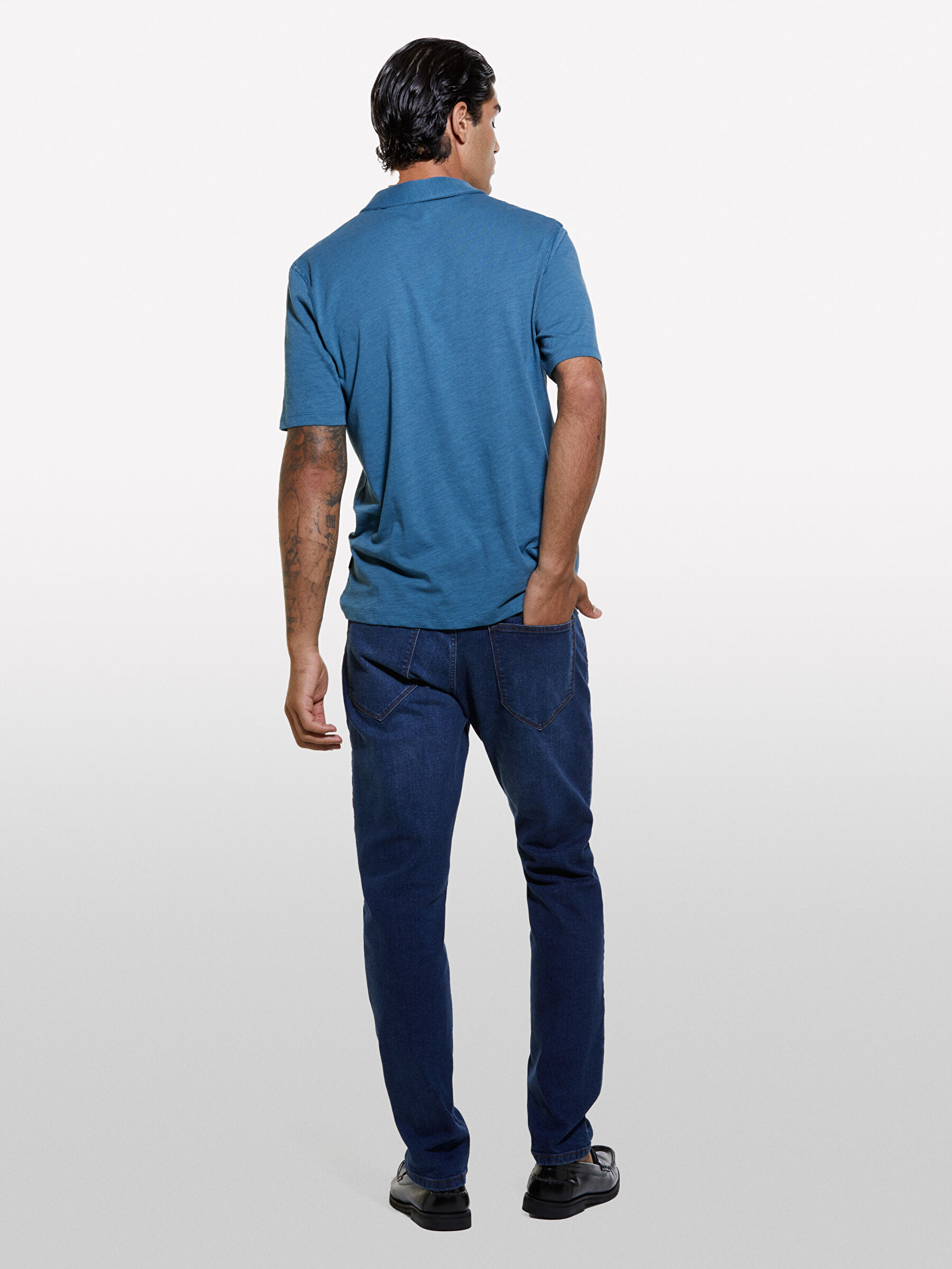 Erkek Koyu Denim Streç Pamuklu Düz Paça Slim Fit Denim Pantolon 324A4MQBSE00O-902