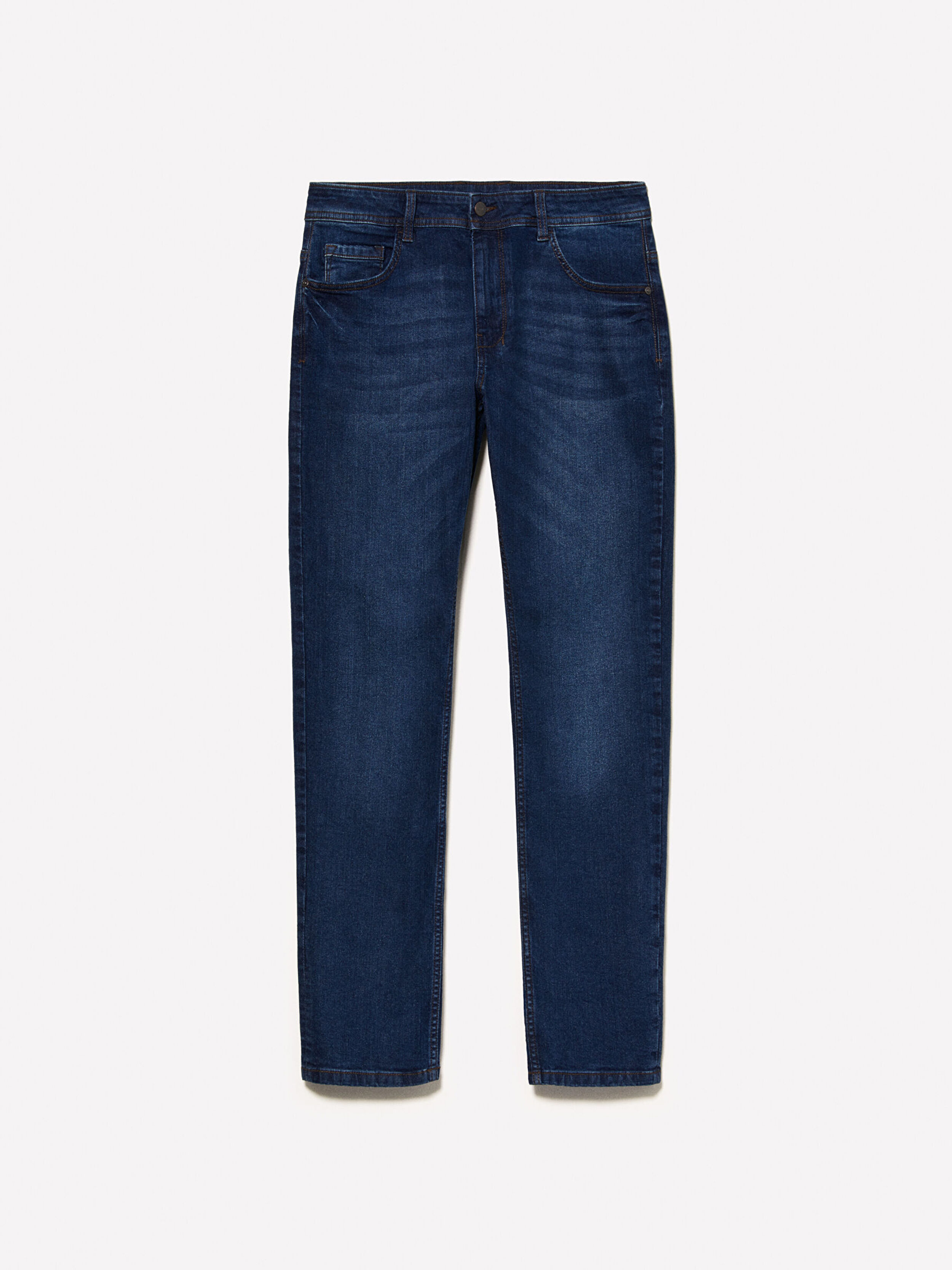 Erkek Koyu Denim Streç Pamuklu Düz Paça Slim Fit Denim Pantolon 324A4MQBSE00O-902