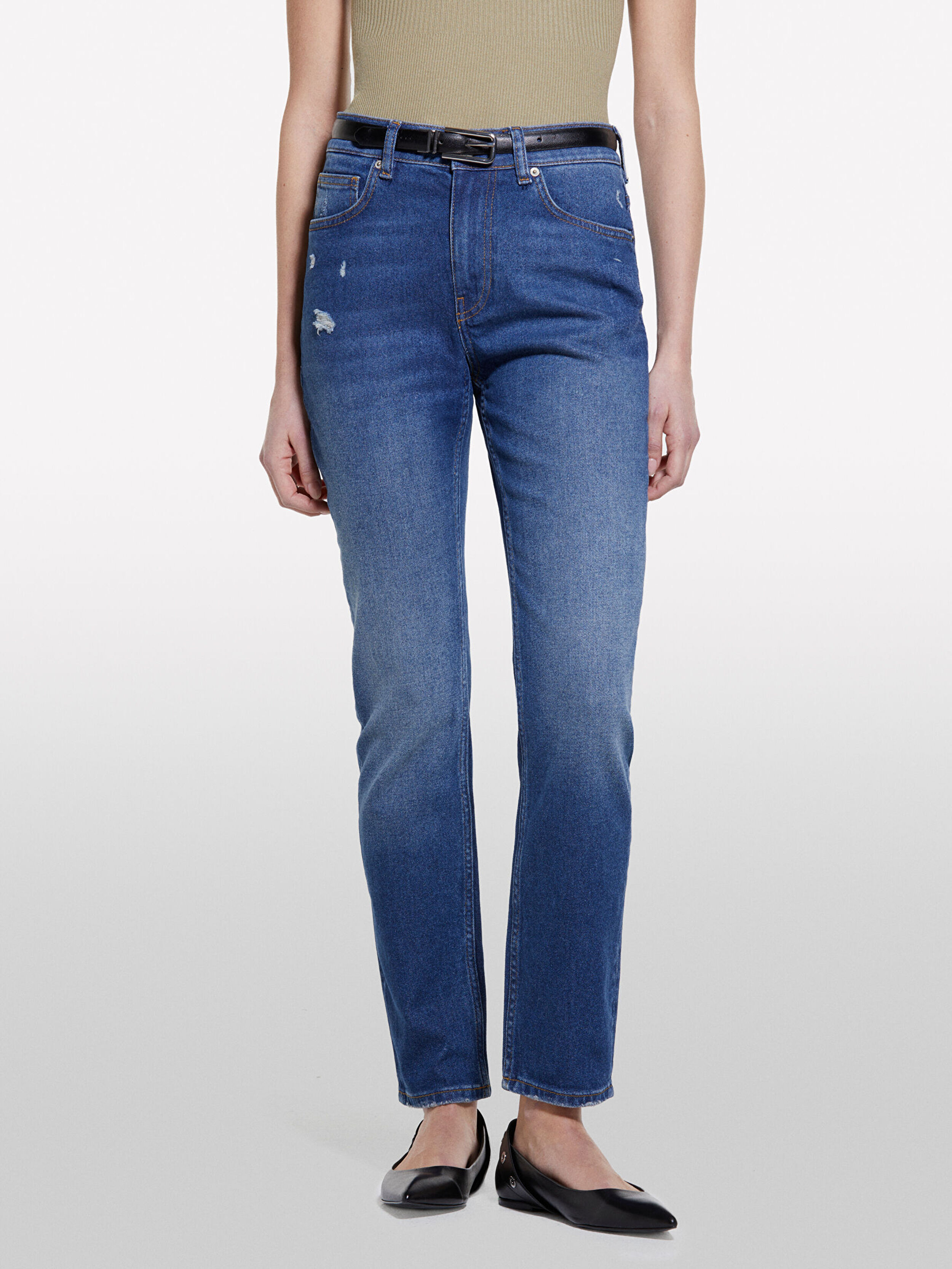 Kadın Koyu Denim Pamuk Karışımlı Normal Bel Denim Pantolon 325P4IM7LE047-902