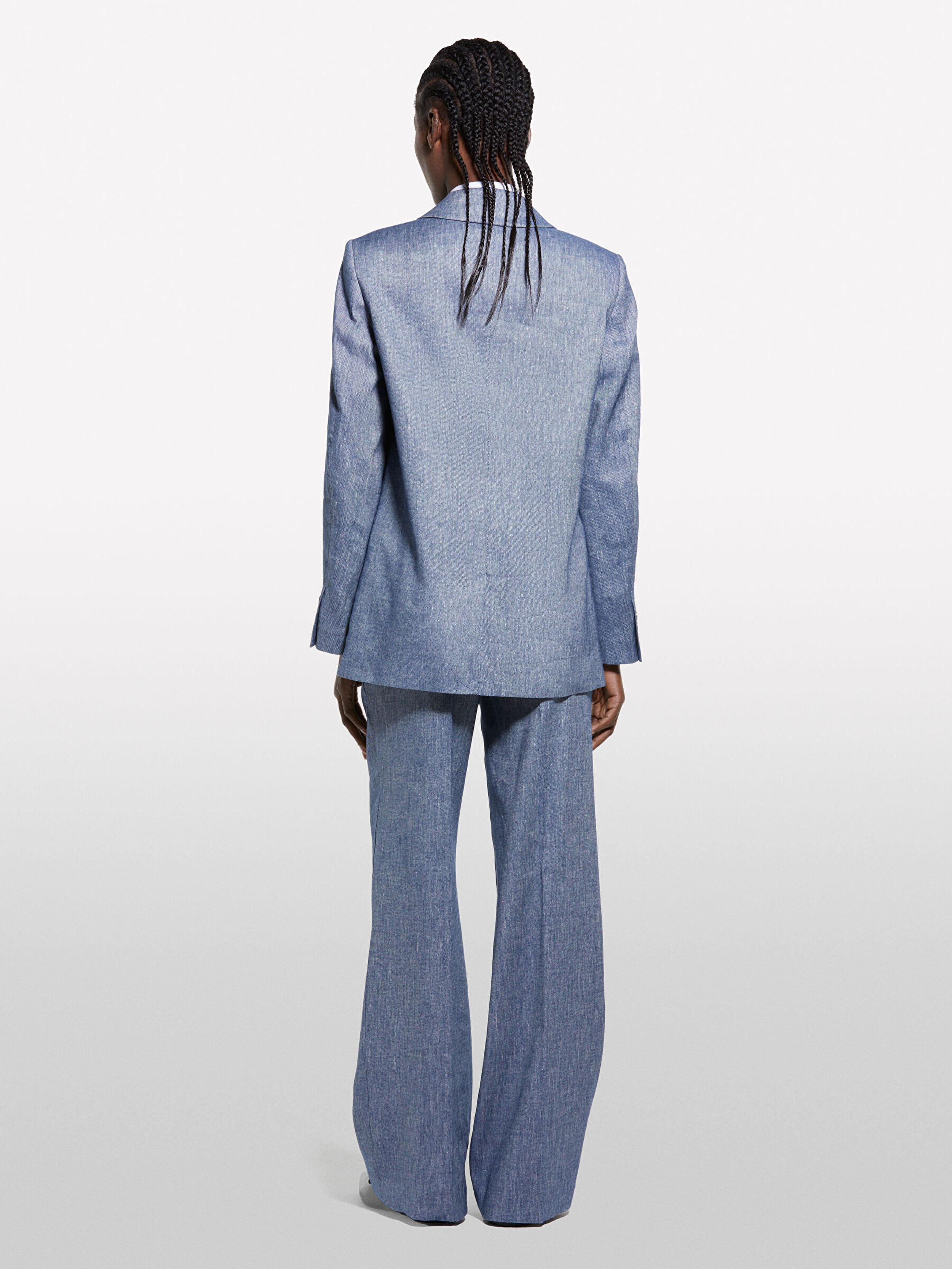 Resim Kadın Koyu Mavi Viskoz Karışımlı Palazzo Pantolon