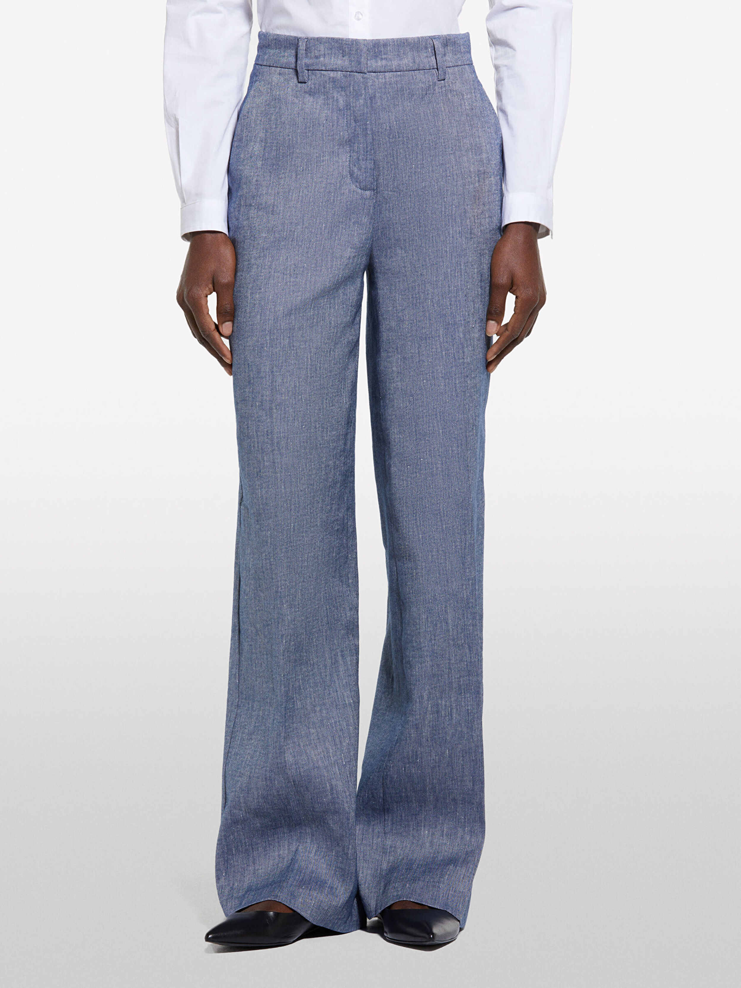 Resim Kadın Koyu Mavi Viskoz Karışımlı Palazzo Pantolon