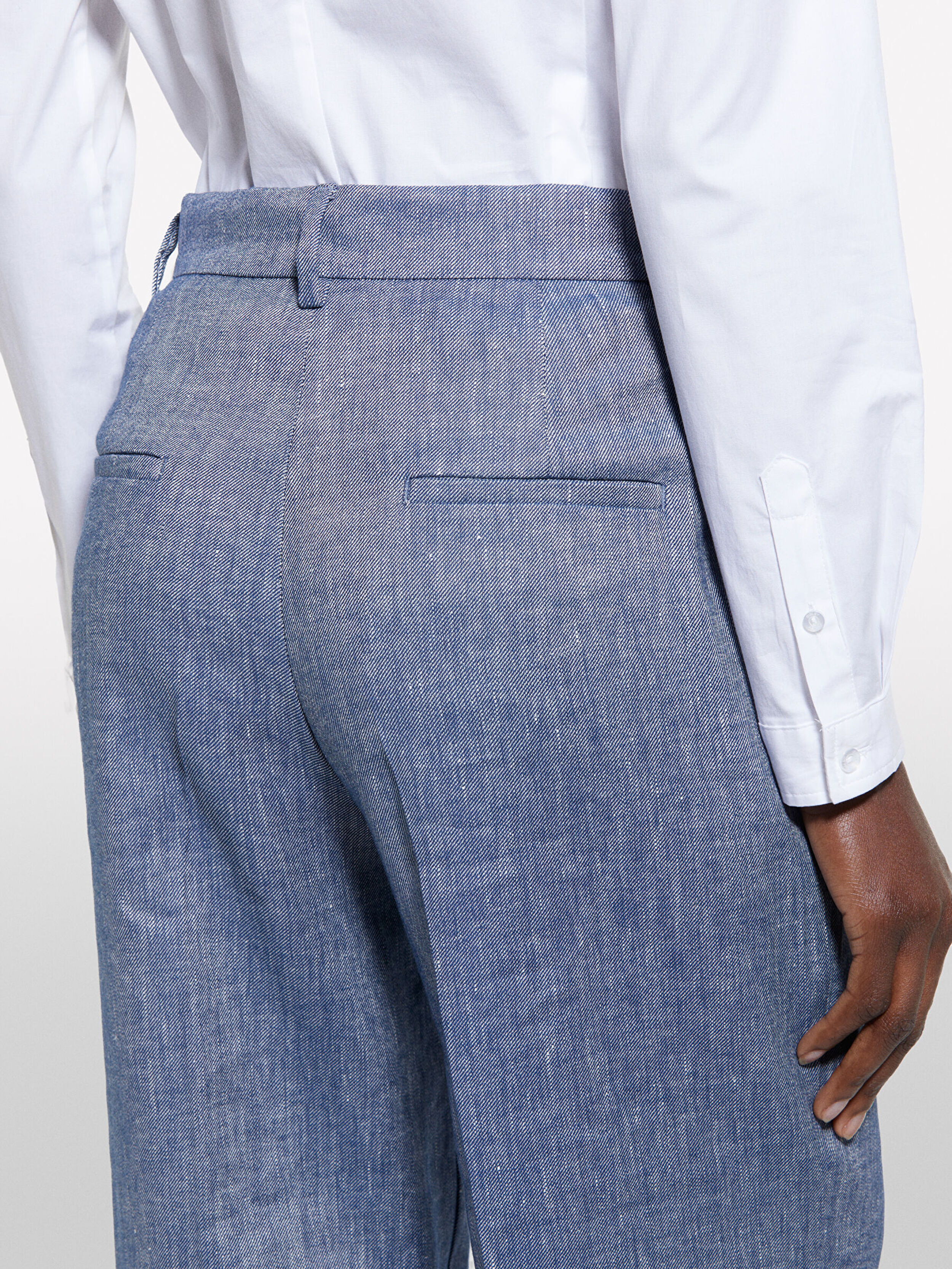 Resim Kadın Koyu Mavi Viskoz Karışımlı Palazzo Pantolon