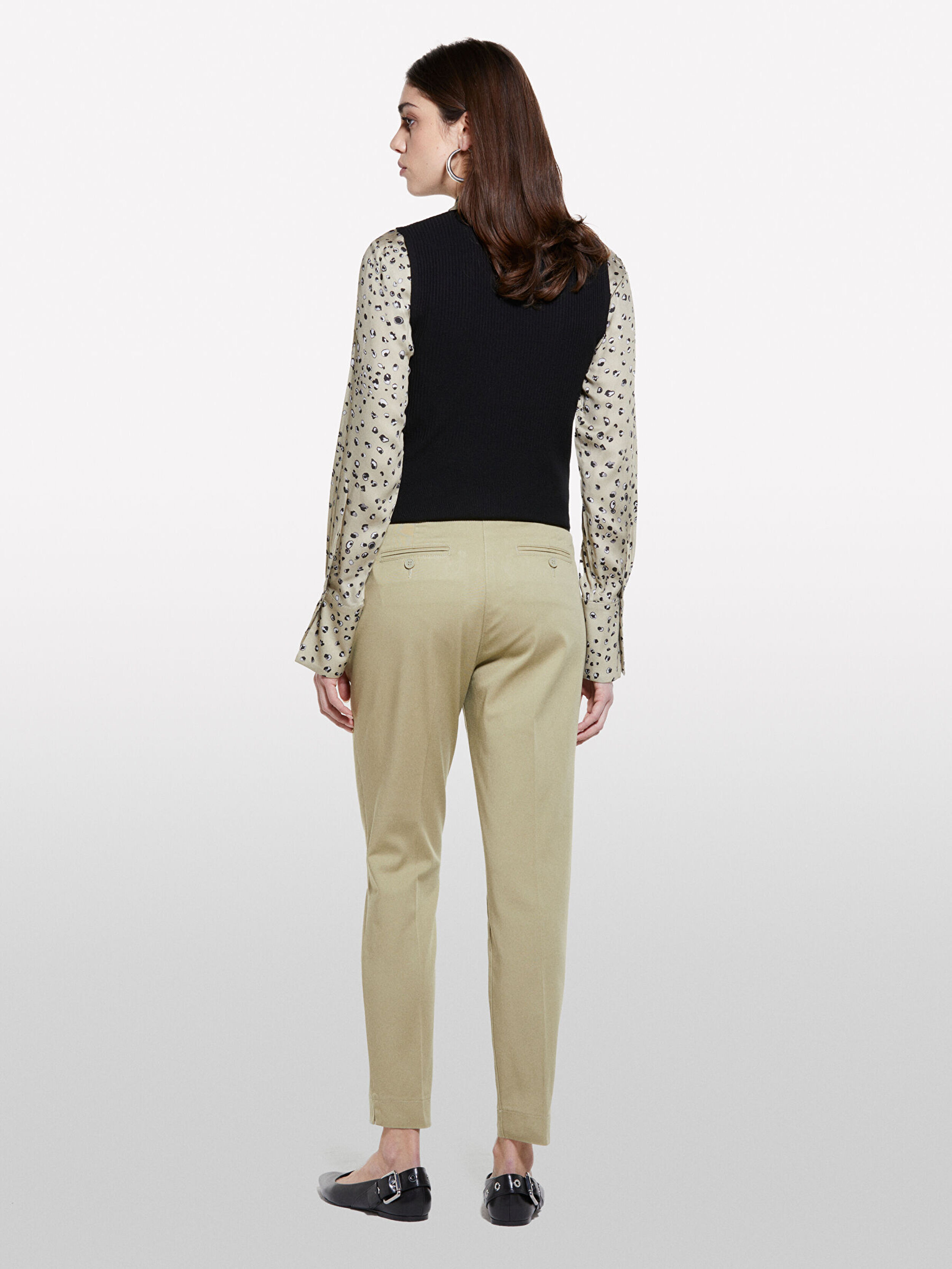 Resim Kadın Kum Rengi Streç Pamuklu Normal Bel Chino Pantolon