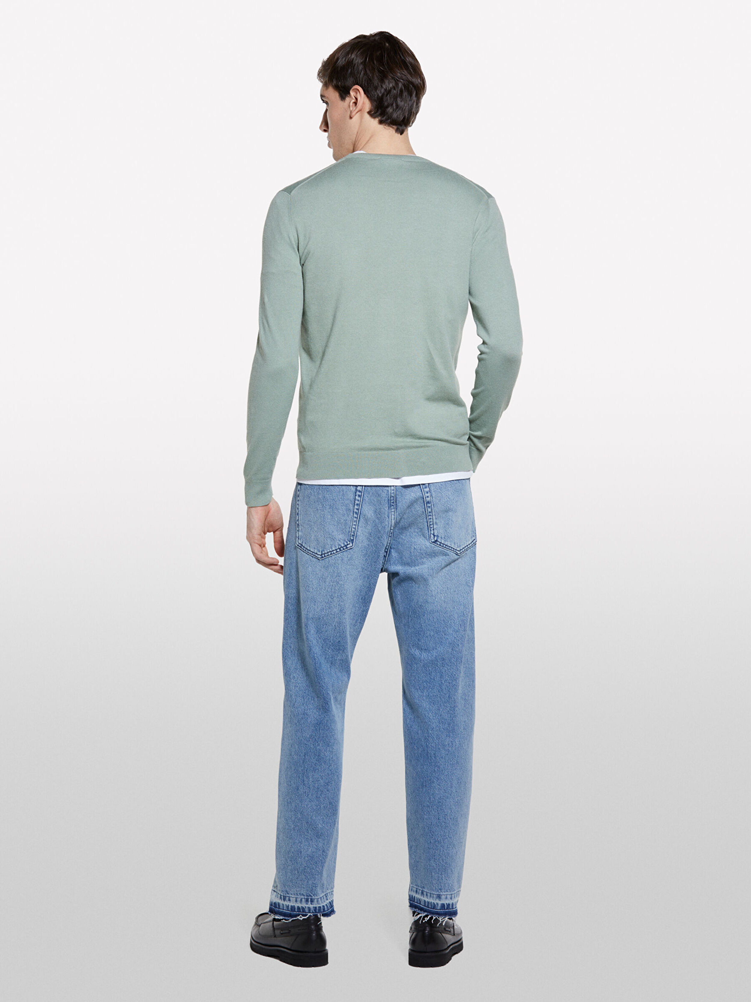 Resim Erkek Haki Pamuk Karışımlı Bisiklet Yaka Regular Fit Kazak