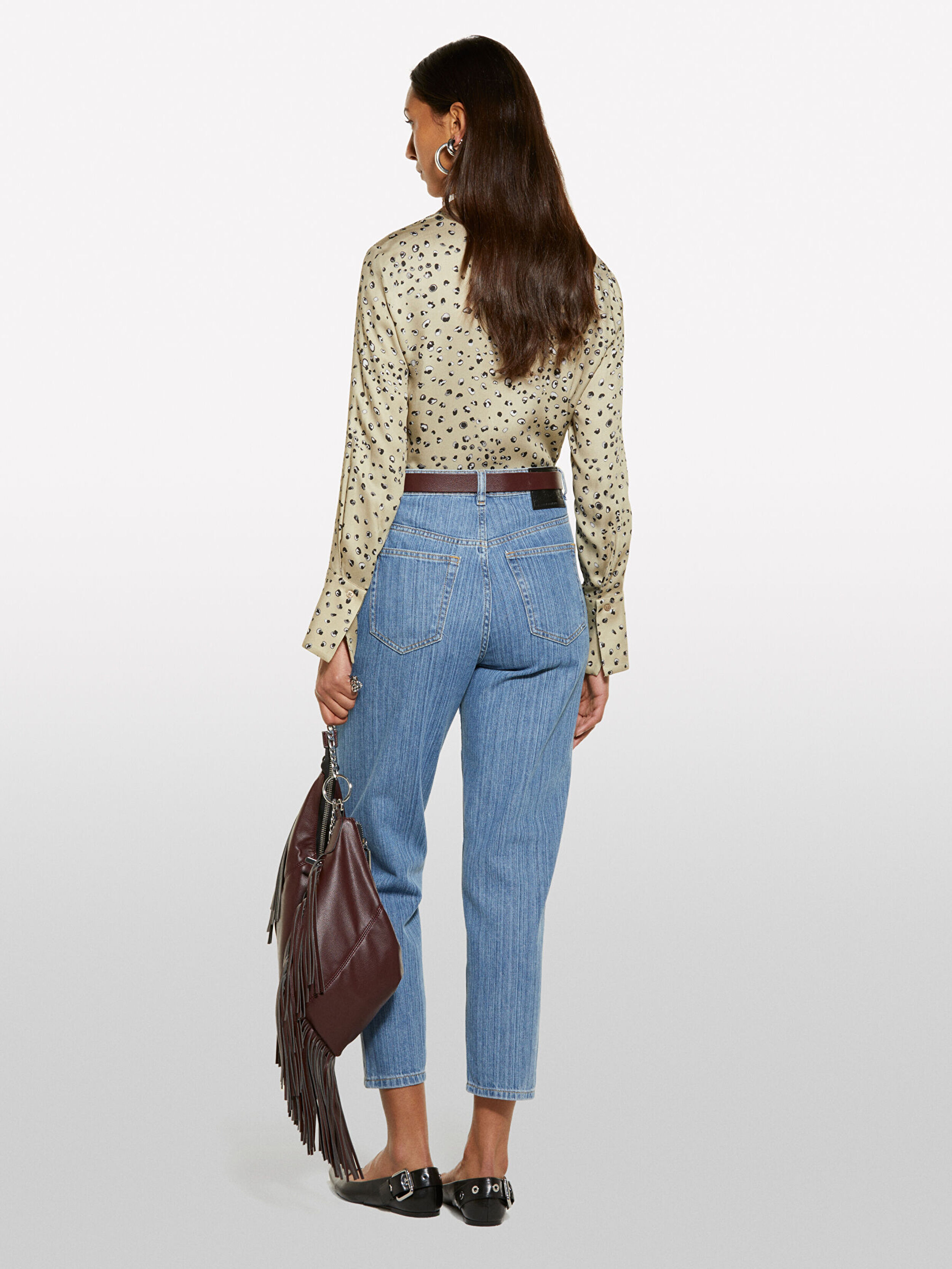 Resim Kadın Beyaz Mix %100 Viskoz Desenli Regular Fit Gömlek