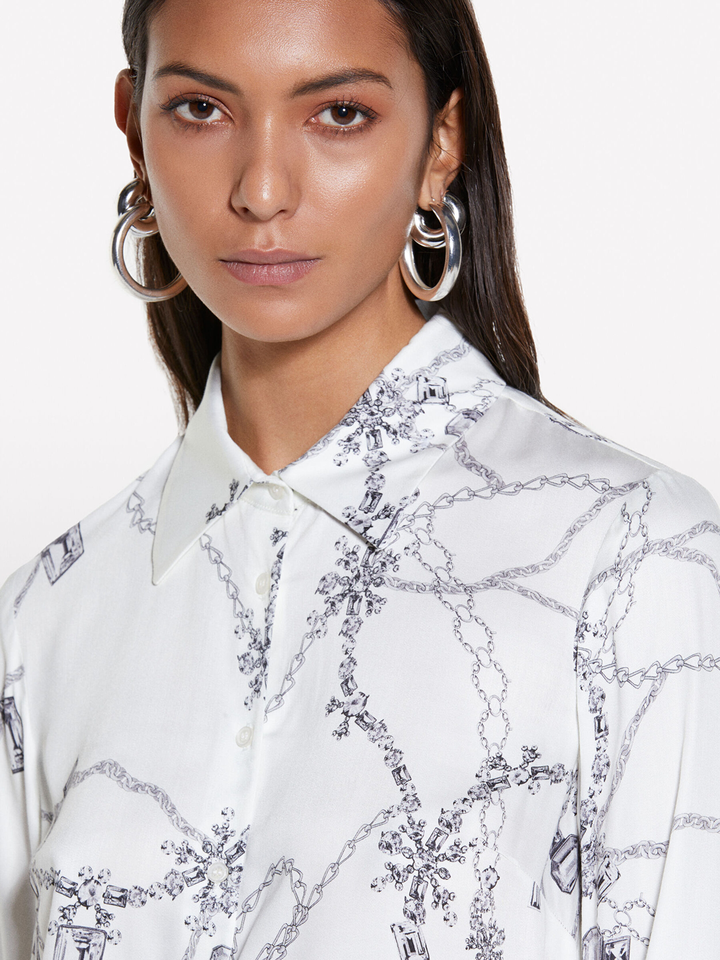 Resim Kadın Krem Mix %100 Viskoz Desenli Regular Fit Gömlek