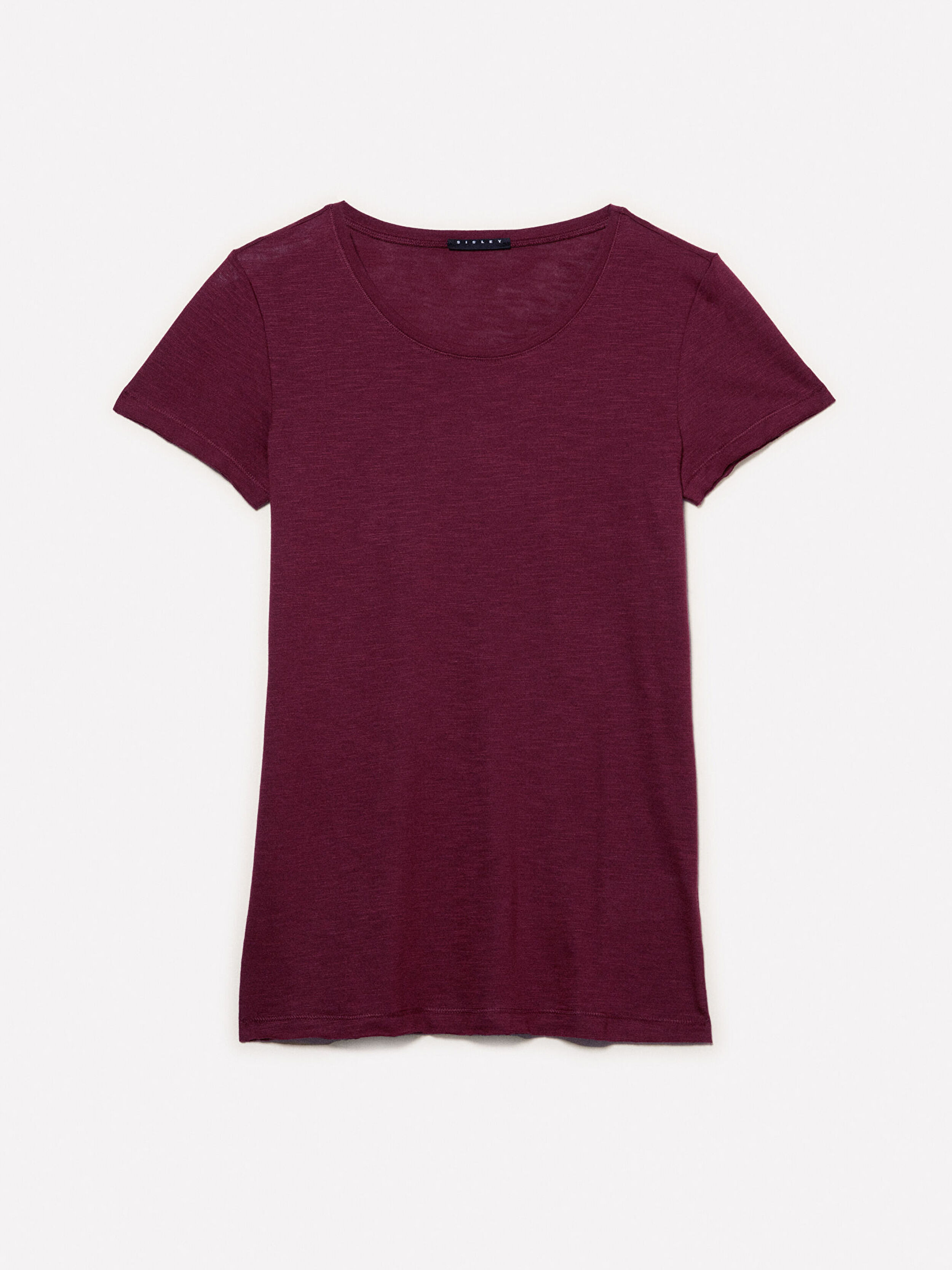 Resim Kadın Bordo Pamuk Modal Karışımlı Normal Kalıp Bisiklet Yaka T-Shirt