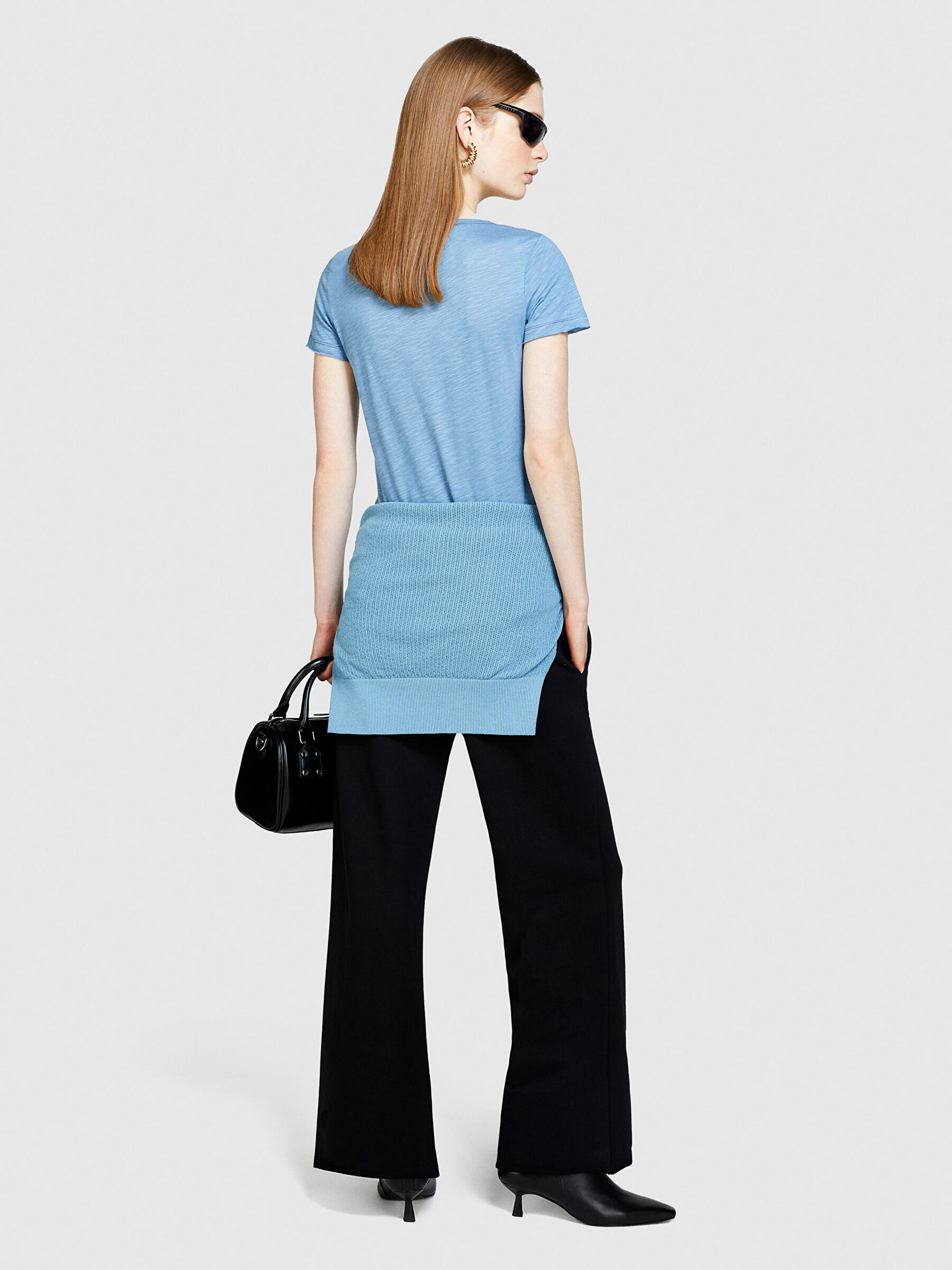 Kadın Açık Mavi Pamuk Modal Karışımlı Normal Kalıp Bisiklet Yaka T-Shirt 324P3TNHL11A2-11W