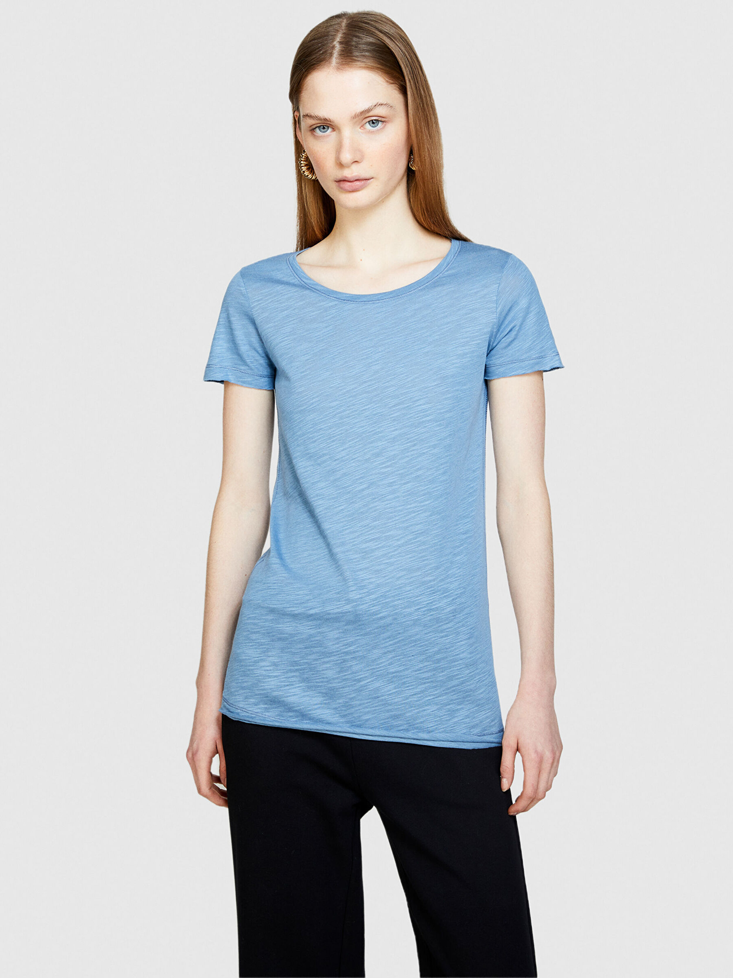 Kadın Açık Mavi Pamuk Modal Karışımlı Normal Kalıp Bisiklet Yaka T-Shirt 324P3TNHL11A2-11W