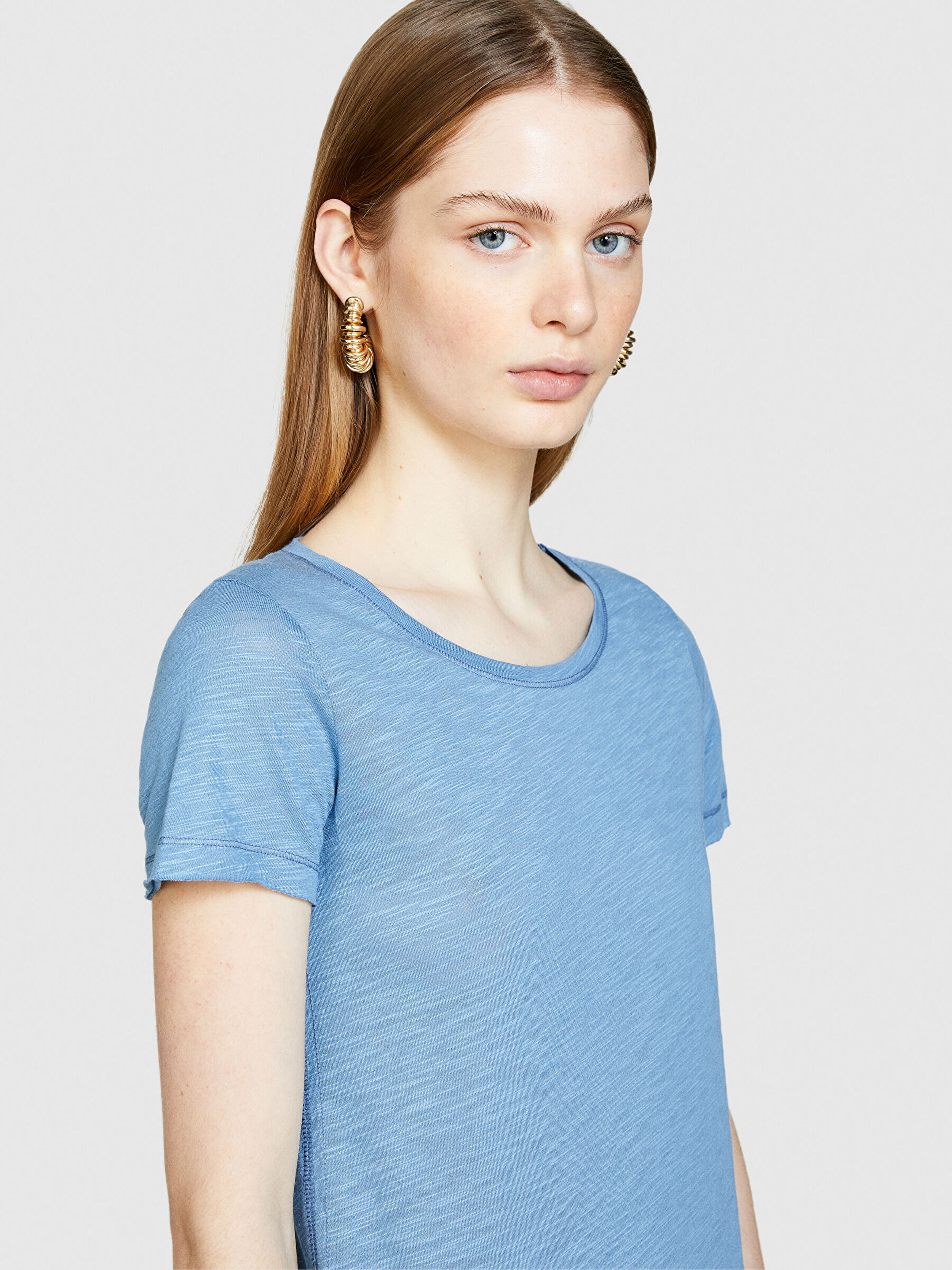 Kadın Açık Mavi Pamuk Modal Karışımlı Normal Kalıp Bisiklet Yaka T-Shirt 324P3TNHL11A2-11W