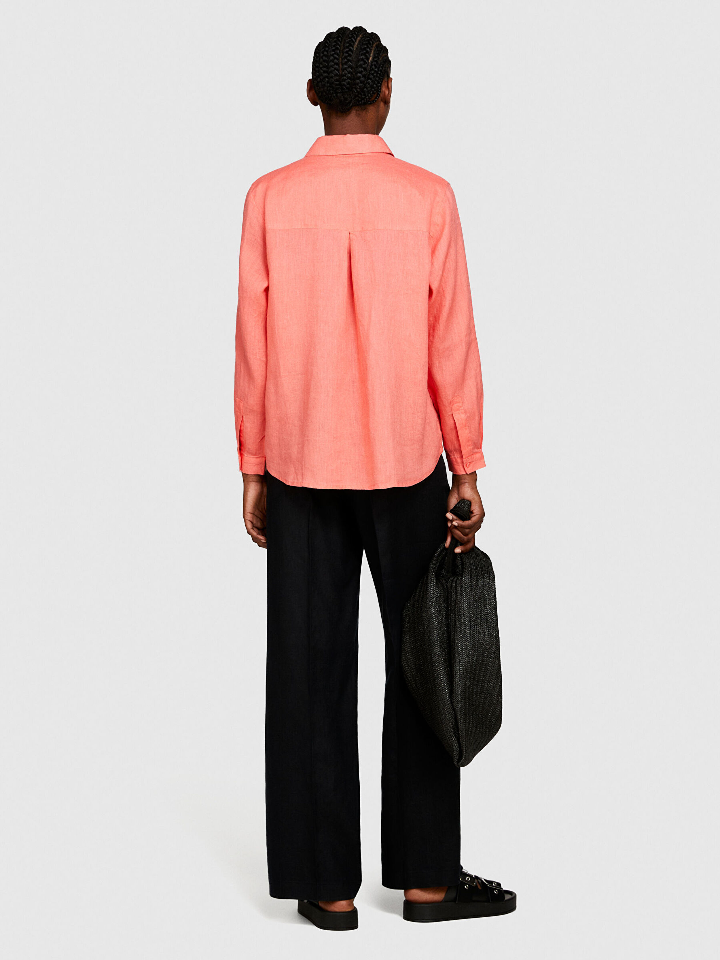 Kadın Mercan %100 Keten Düğmeli Göğüs Cepli Uzun Kollu Gömlek 324P5BMLLQ06S-37N