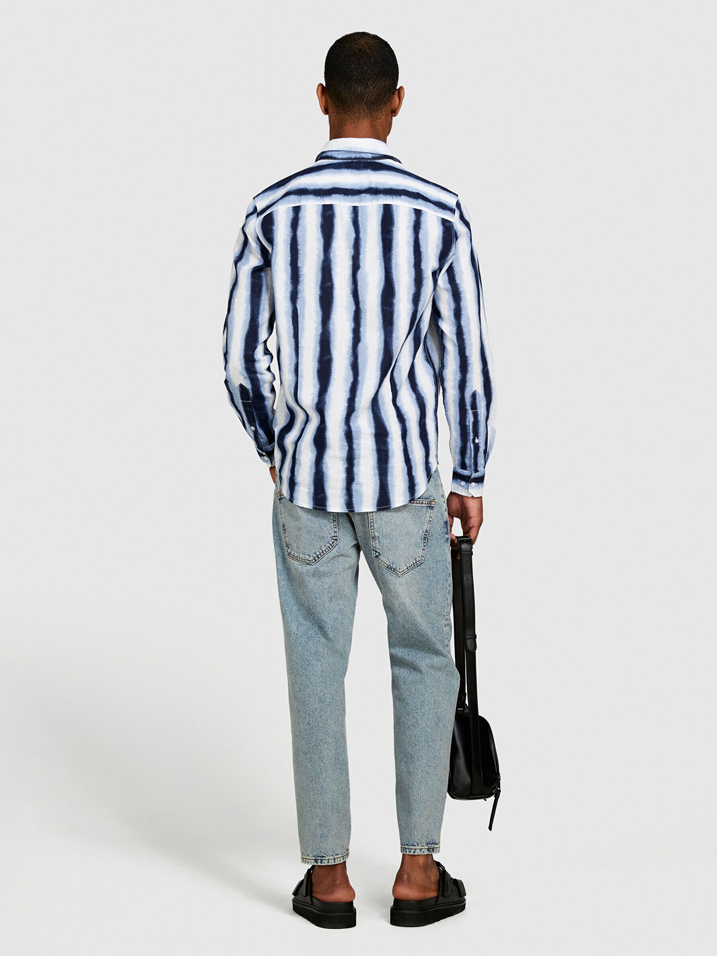 Erkek Mavi Mix Keten Pamuk Karışımlı Tamamı Desenli Slim Fit Gömlek 324P57BXSQ03M-901