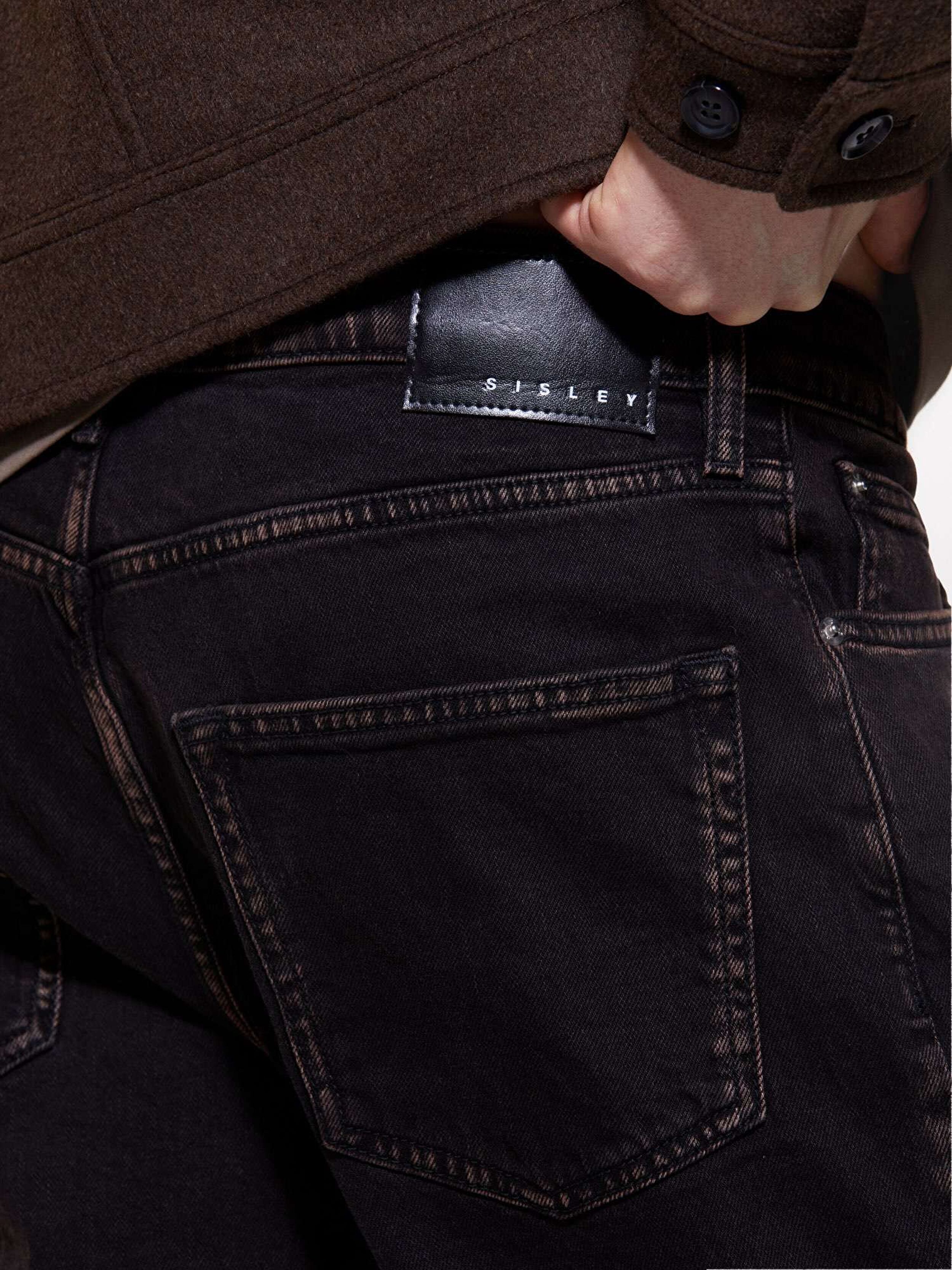 Resim Erkek Koyu Gri Pamuk Karışımlı 5 Cepli Düşük Bel Denim Pantolon