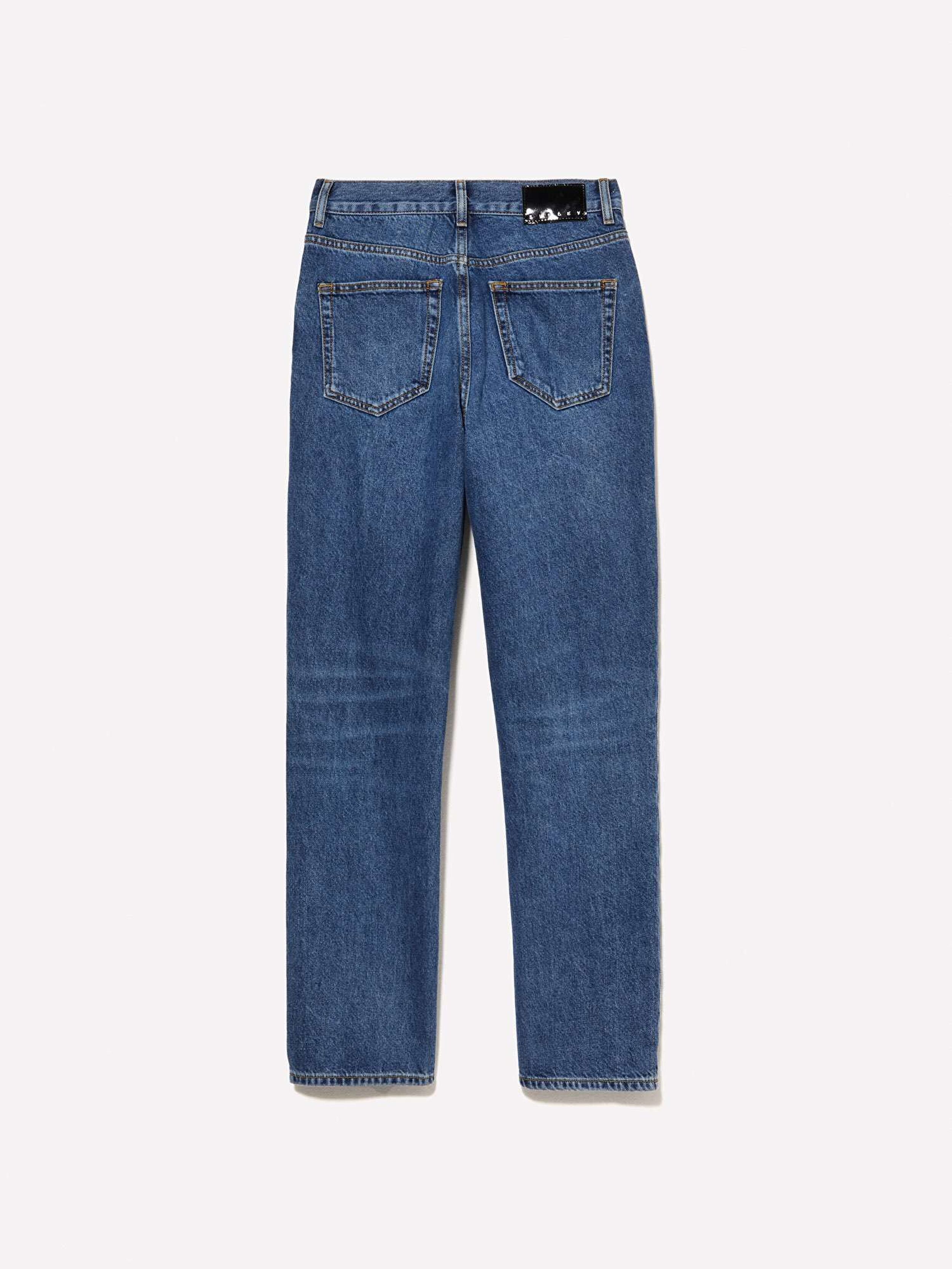 Resim Kadın İndigo %100 Pamuk Beş Cepli Düz Paça Normal Bel Denim Pantolon