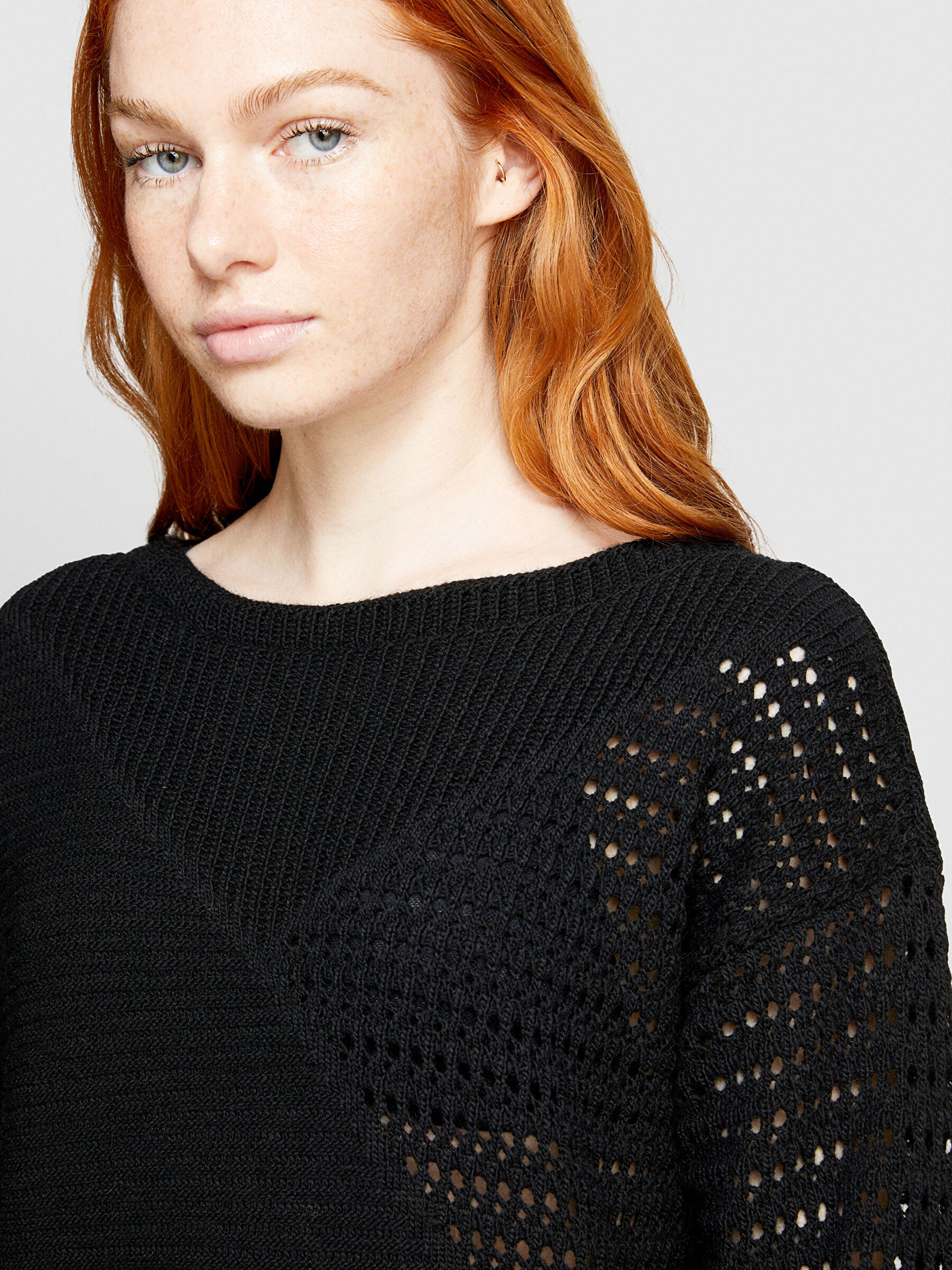 Kadın Siyah Yün Karışımlı Dikiş Detaylı Kayık Yaka Midi Elbise 324A1076MV00W-700