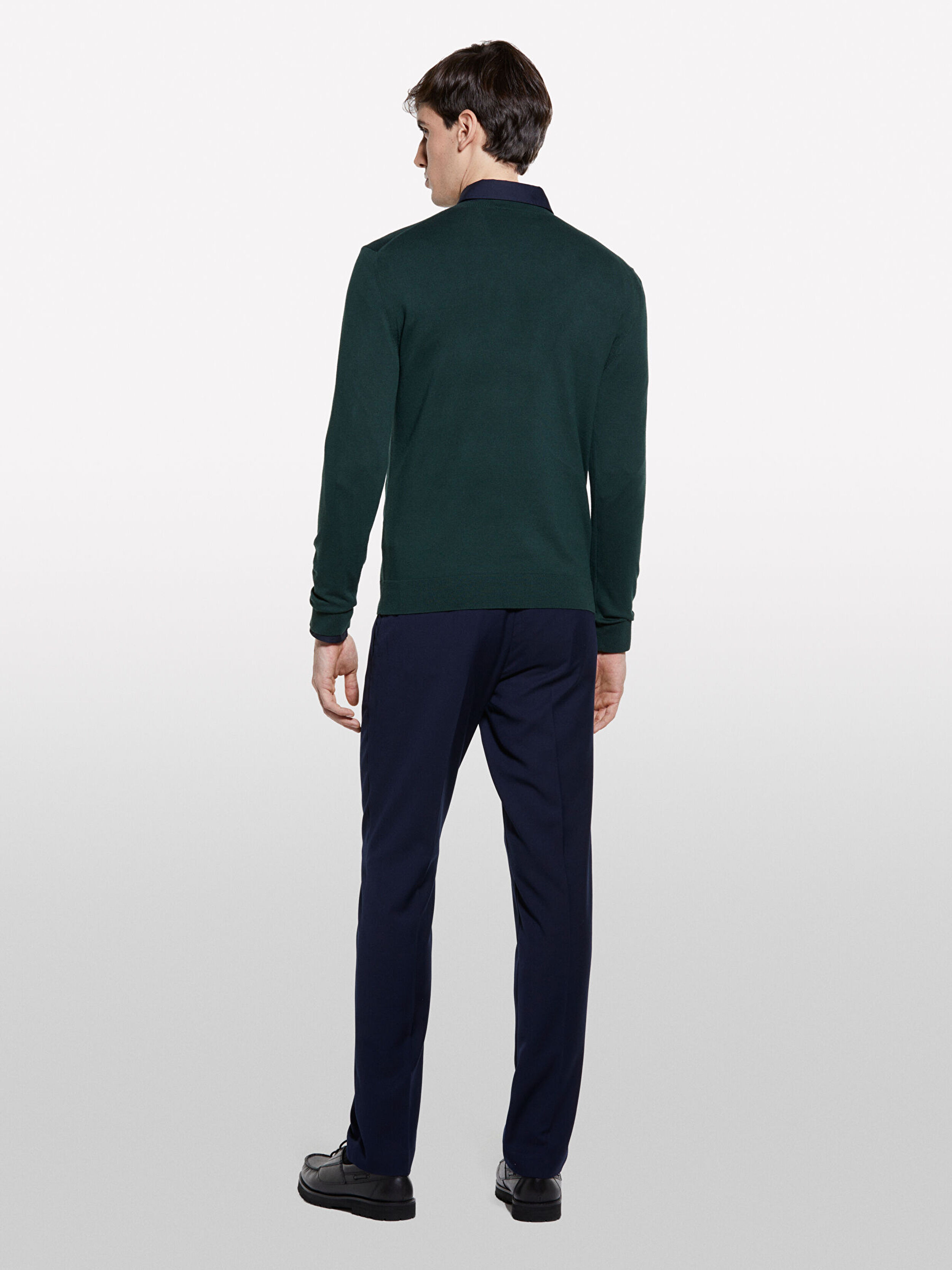 Resim Erkek Koyu Yeşil Pamuk Karışımlı Bisiklet Yaka Regular Fit Kazak