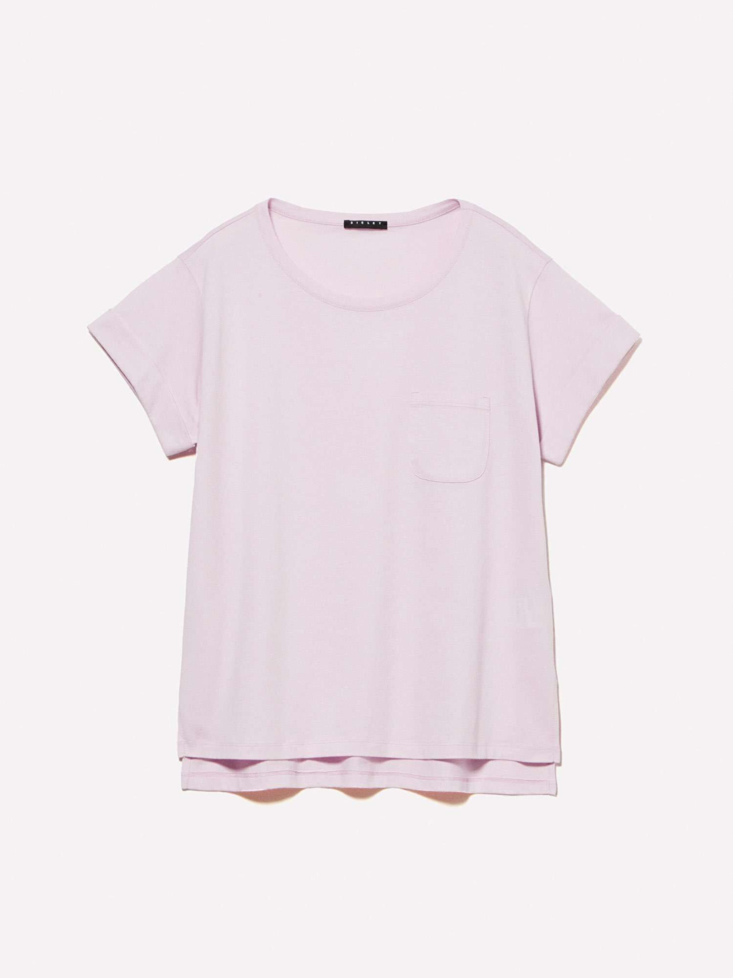 Resim Kadın Açık Pembe %100 Pamuk Geniş Bisiklet Yaka Dar Kesim Düz T-Shirt