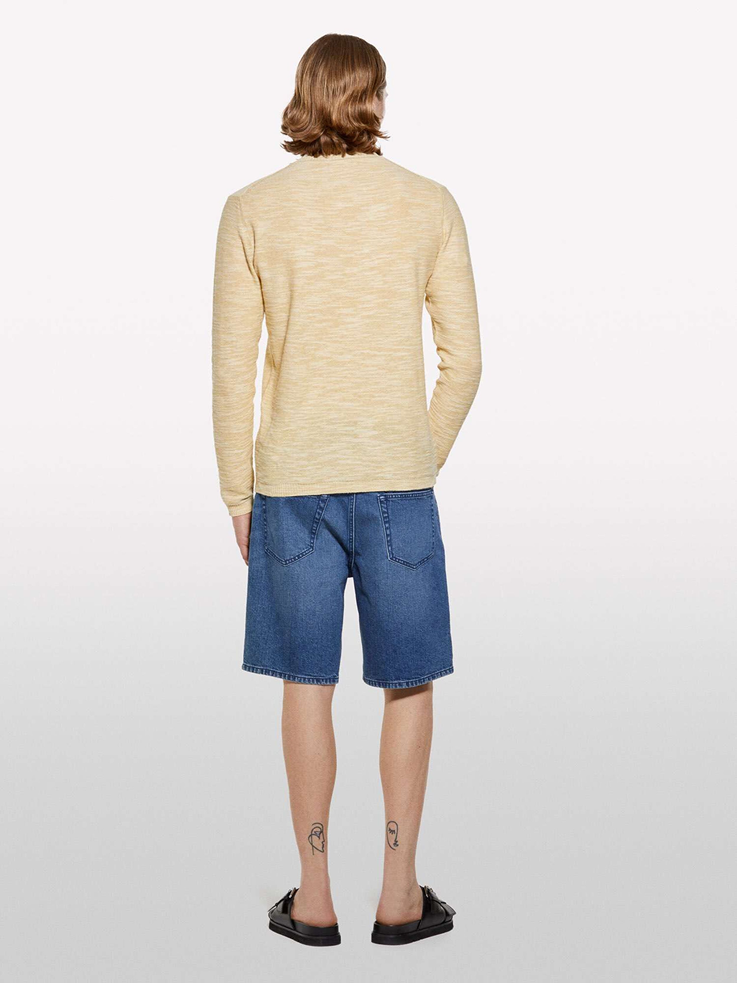 Resim Erkek Açık Hardal Pamuk Karışımlı Uzun Kollu Bisiklet Yaka Kazak