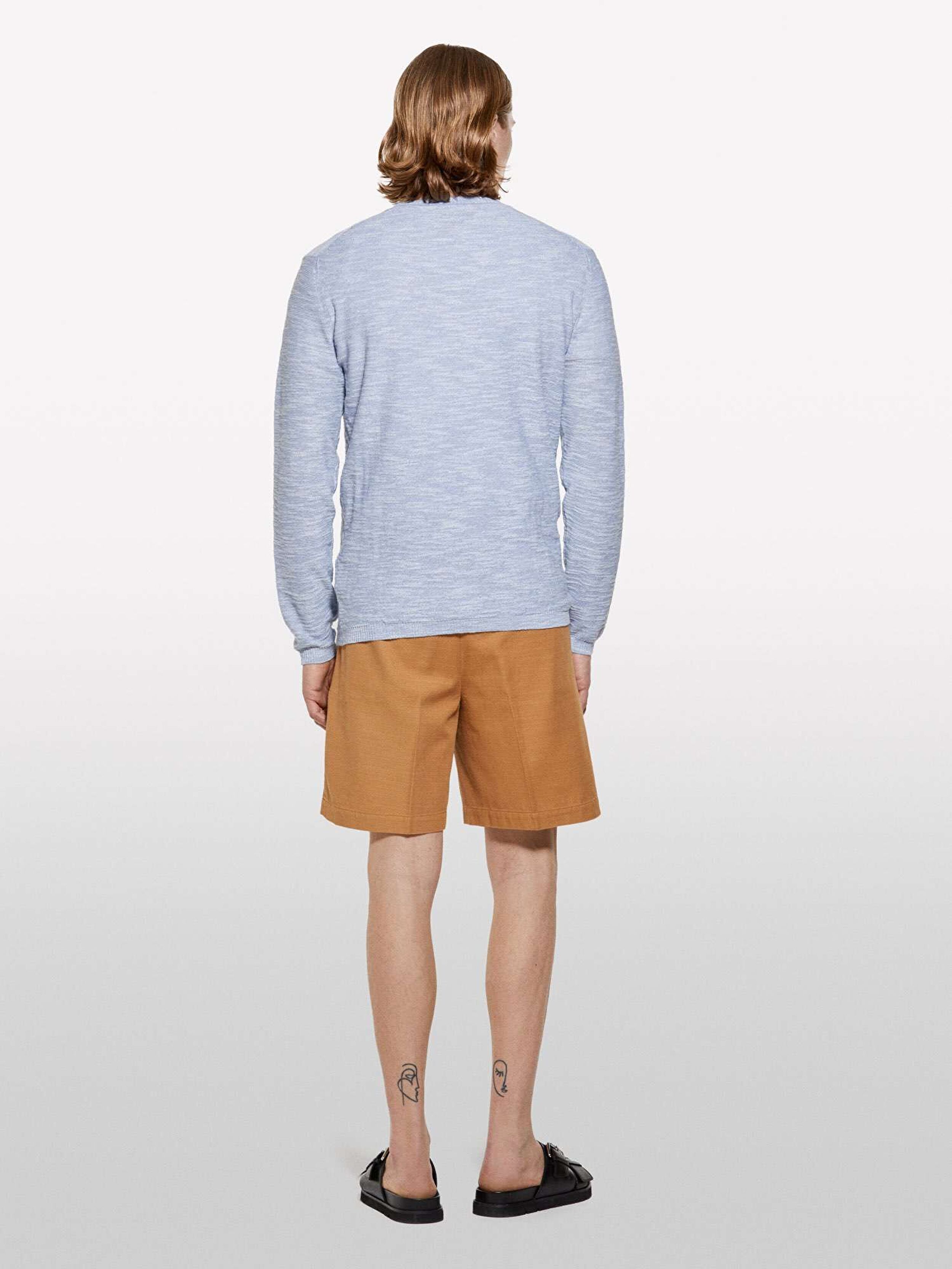 Resim Erkek Açık Mavi Pamuk Karışımlı Uzun Kollu Bisiklet Yaka Kazak