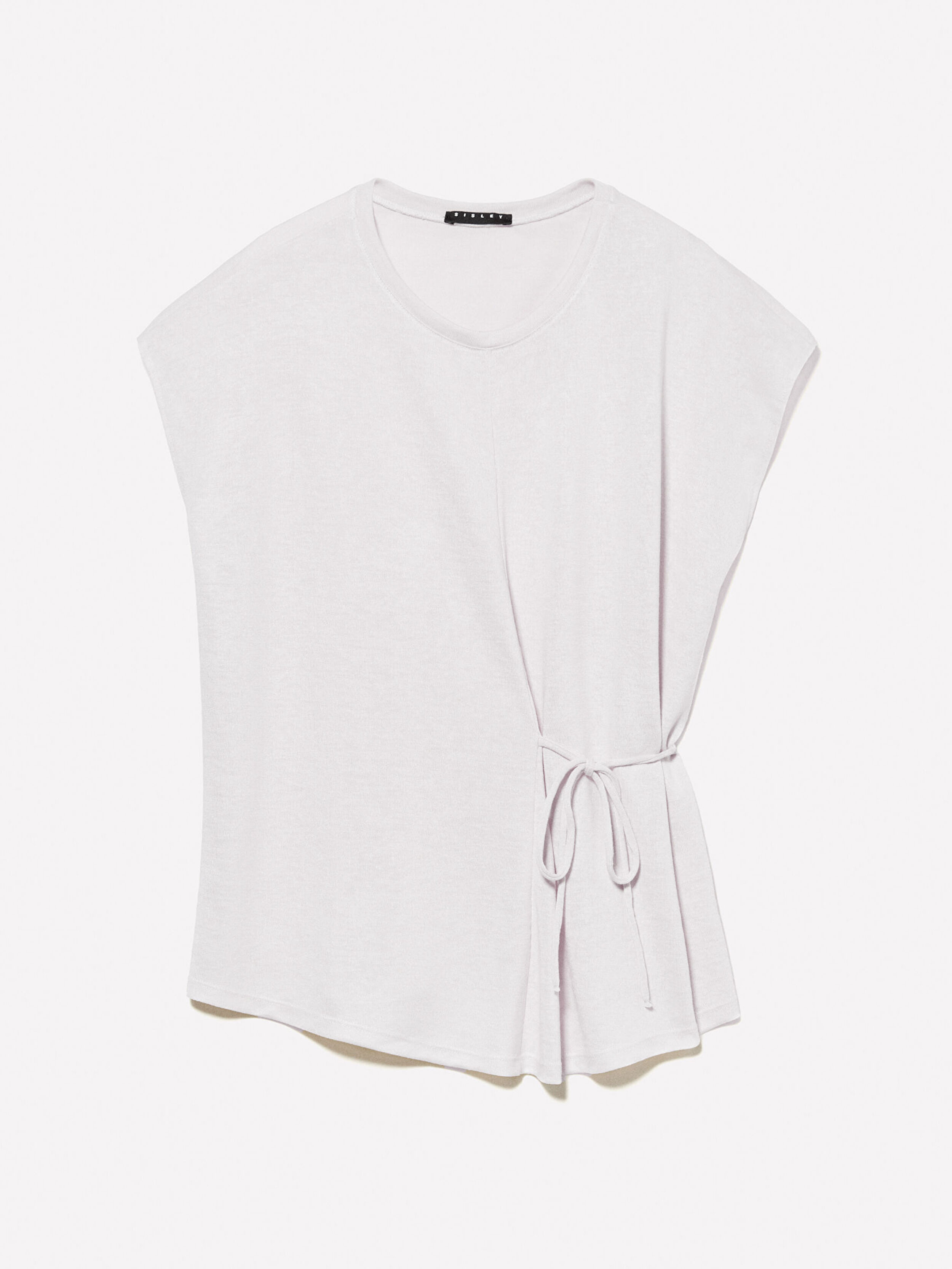 Resim Kadın Kırık Beyaz Viskoz Karışımlı Önü Bağlama Detaylı Regular Fit T-Shirt