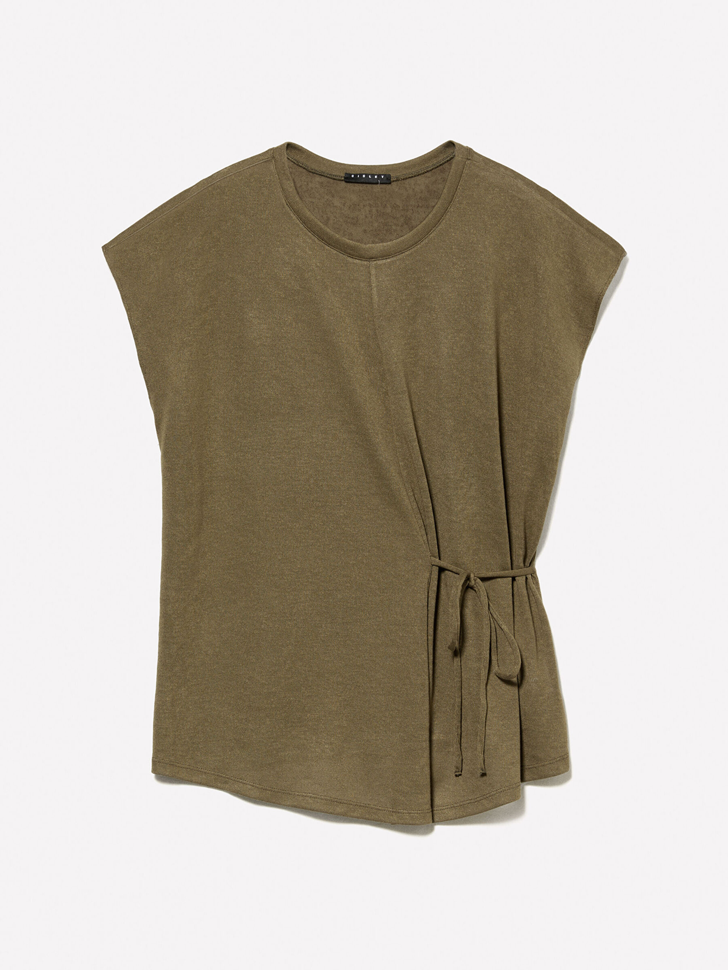 Resim Kadın Koyu Haki Viskoz Karışımlı Önü Bağlama Detaylı Regular Fit T-Shirt