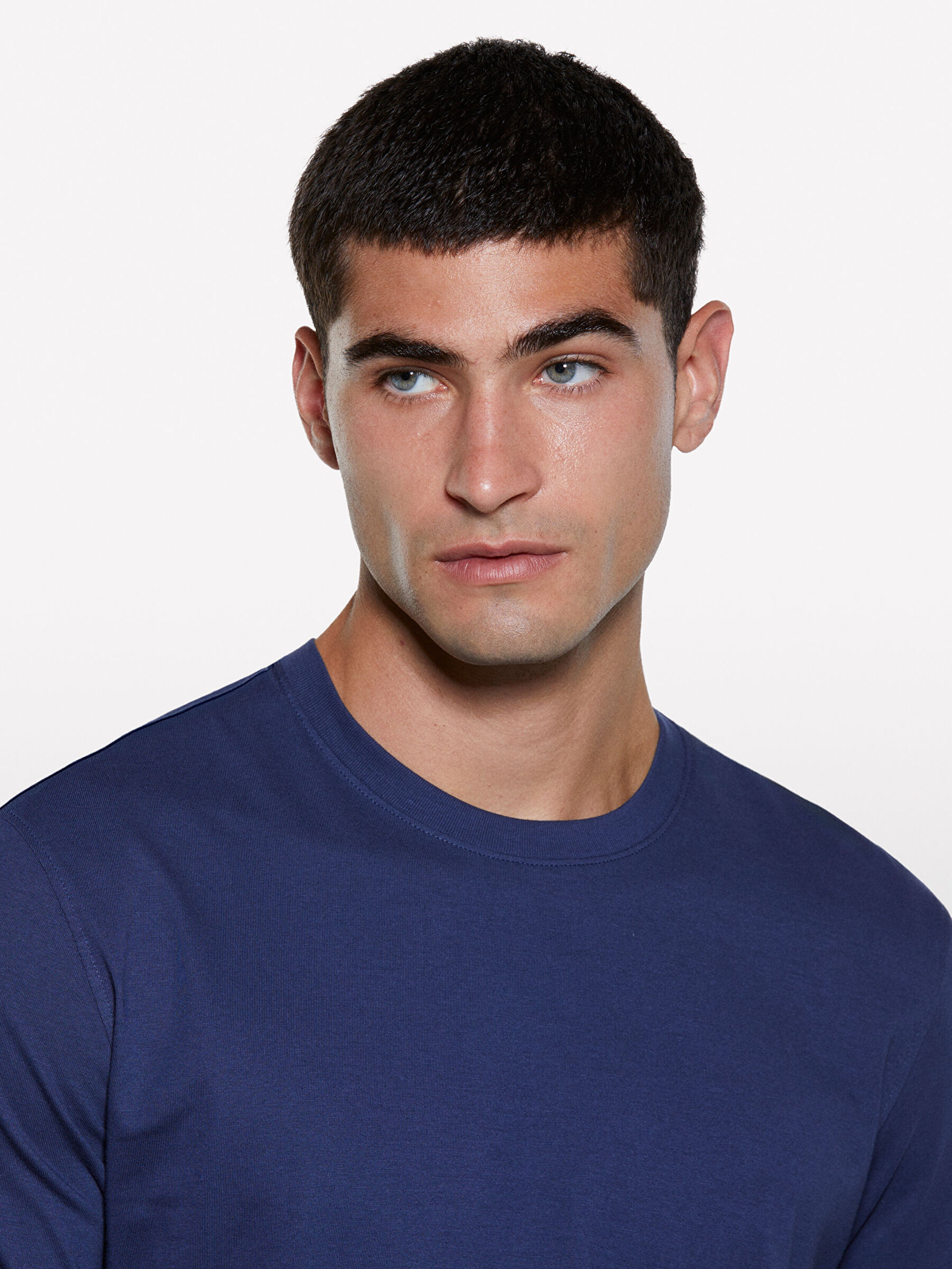 Resim Erkek Koyu Mavi %100 Pamuk Normal Kesim Bisiklet Yaka Kısa Kollu T-Shirt