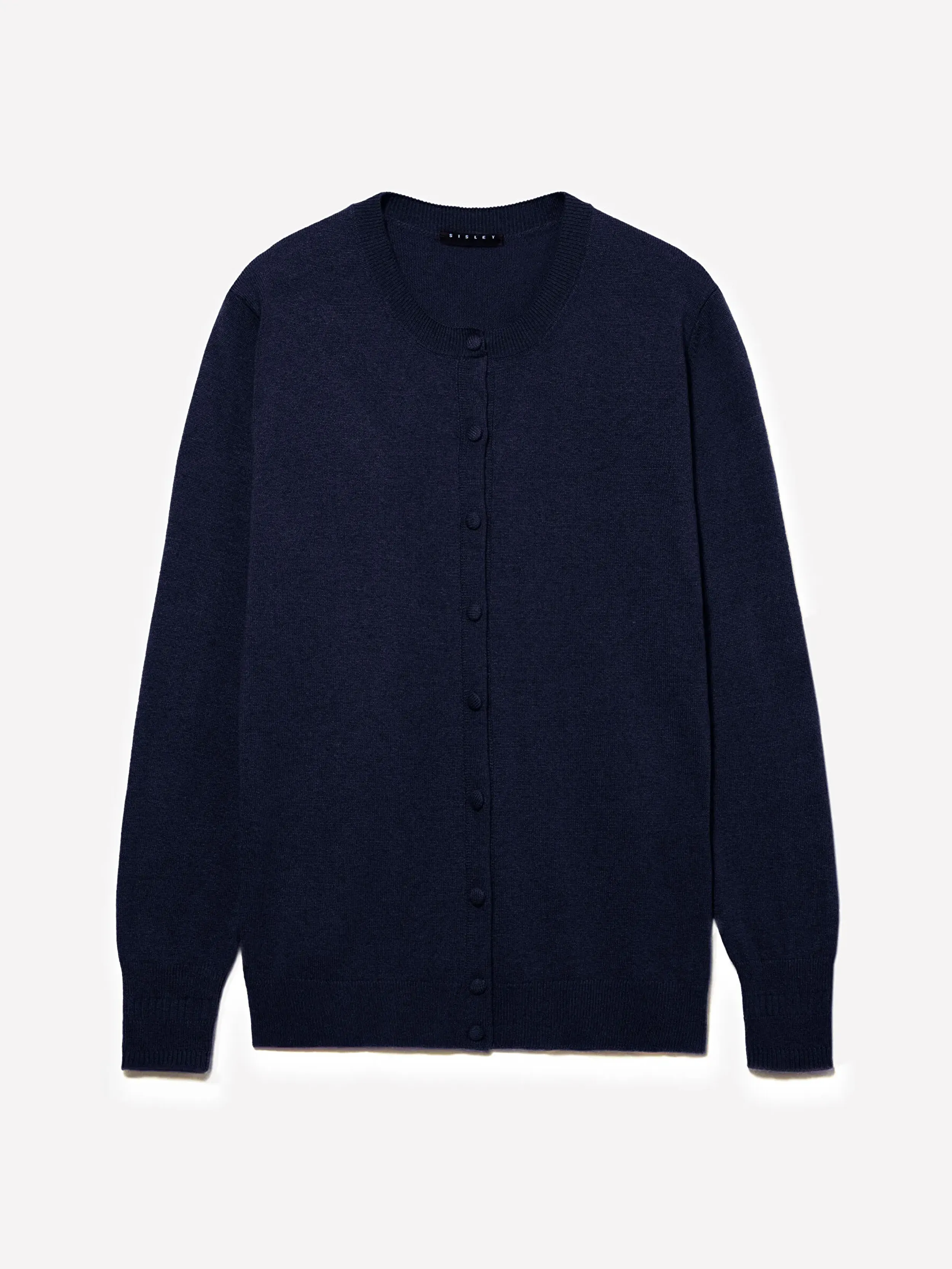 Resim Kadın Lacivert Yün ve Kaşmir Karışımlı Ribana Detaylı Bisiklet Yaka Hırka