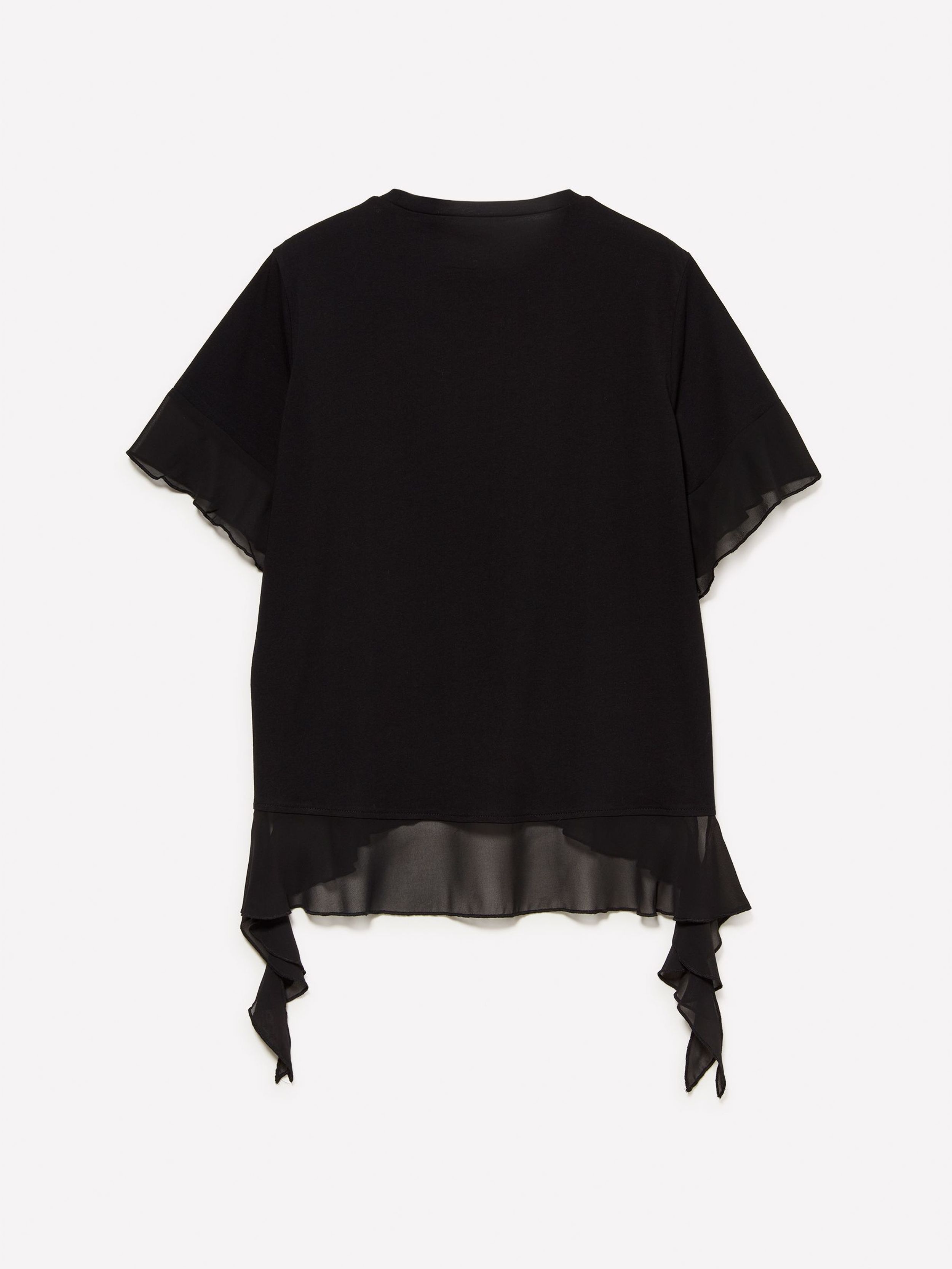 Resim Kadın Siyah %100 Pamuk Pile Eklemeli Boxy Fit T-Shirt