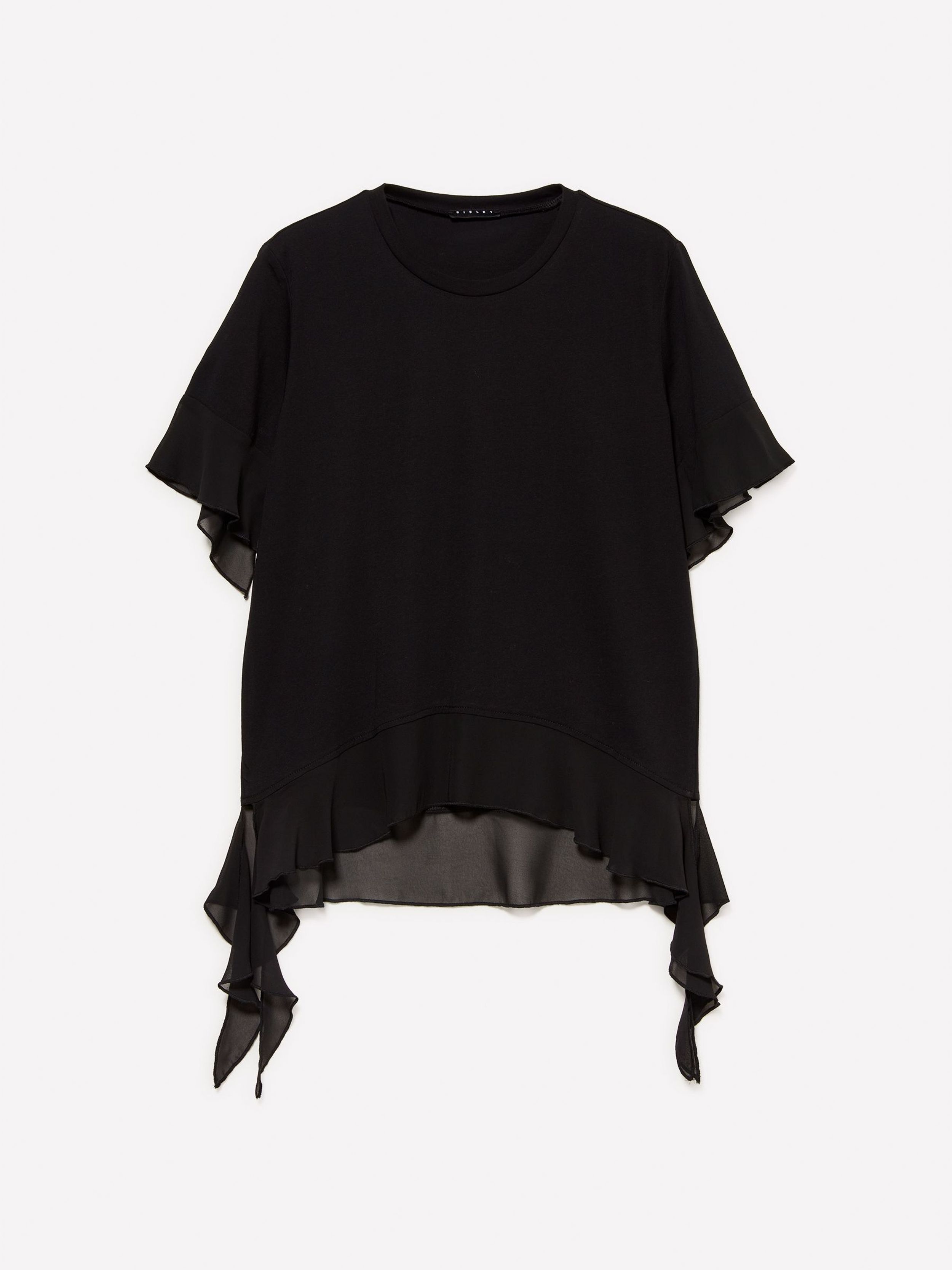 Resim Kadın Siyah %100 Pamuk Pile Eklemeli Boxy Fit T-Shirt