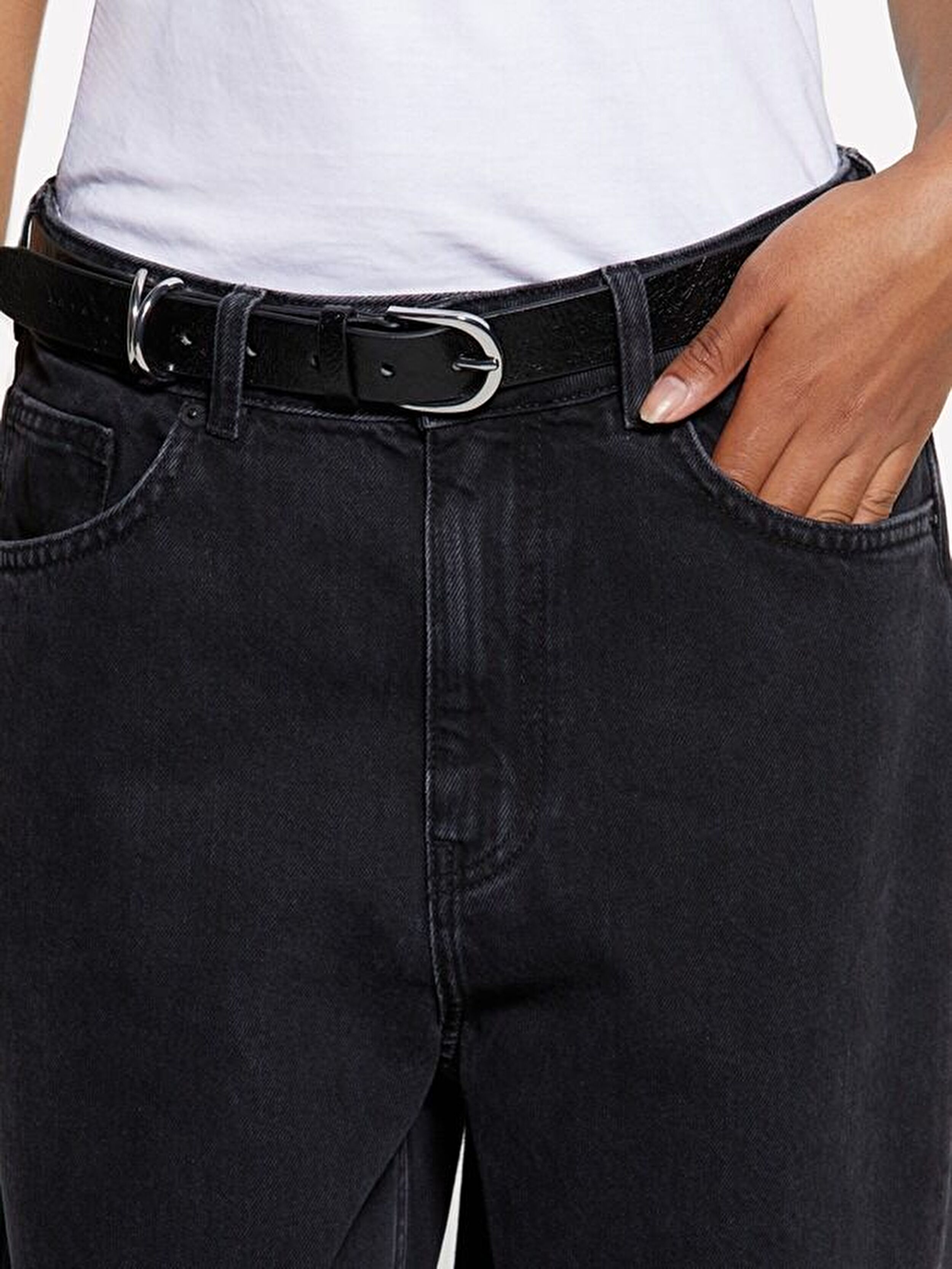 Resim Kadın Lacivert %100 Pamuk Taş Yıkama Düşük Bel Baggy Fit Denim Pantolon