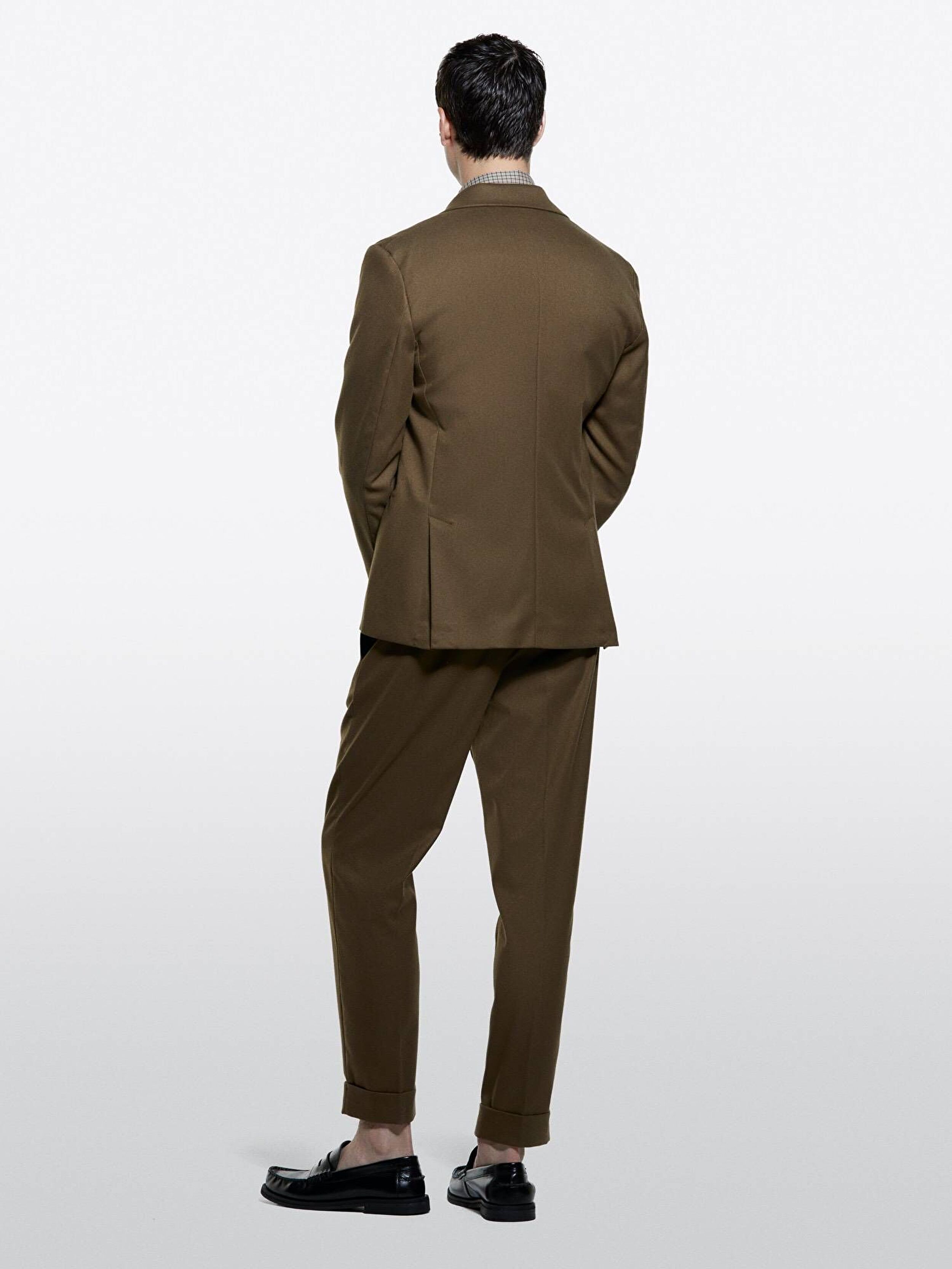 Resim Erkek Kahverengi Viskoz Karışımlı Paçası Kıvrık Pantolon