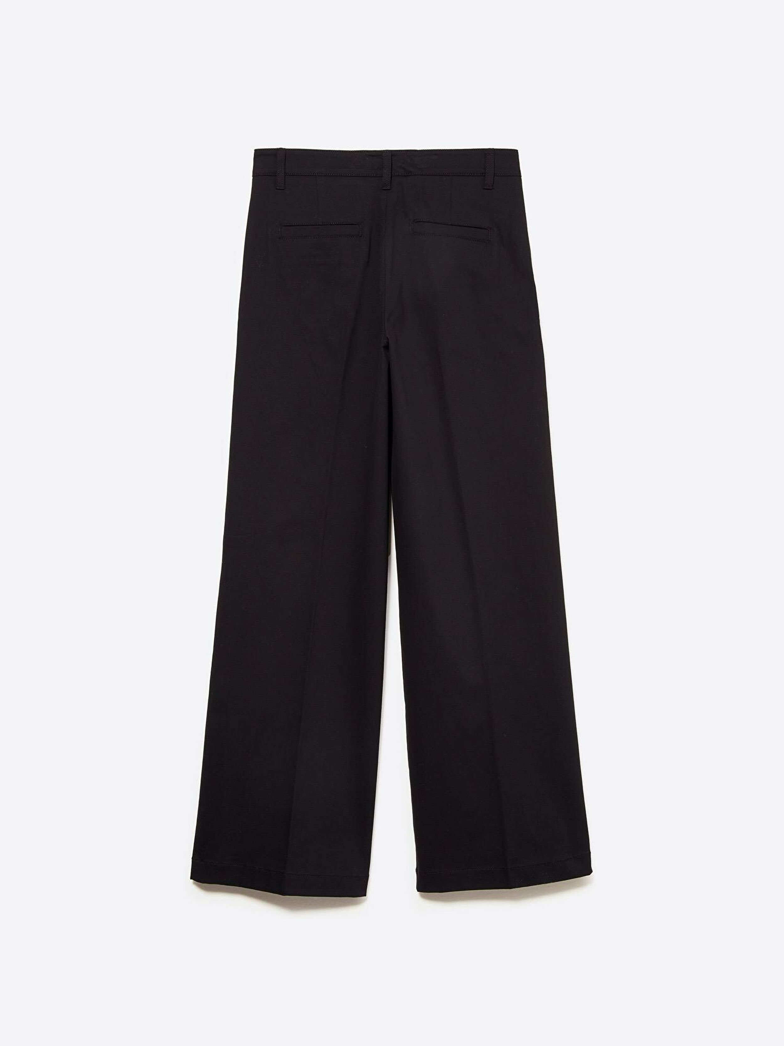 Resim Kadın Siyah Pamuk Karışımlı Wide Leg Fit Streç Gabardin Pantolon