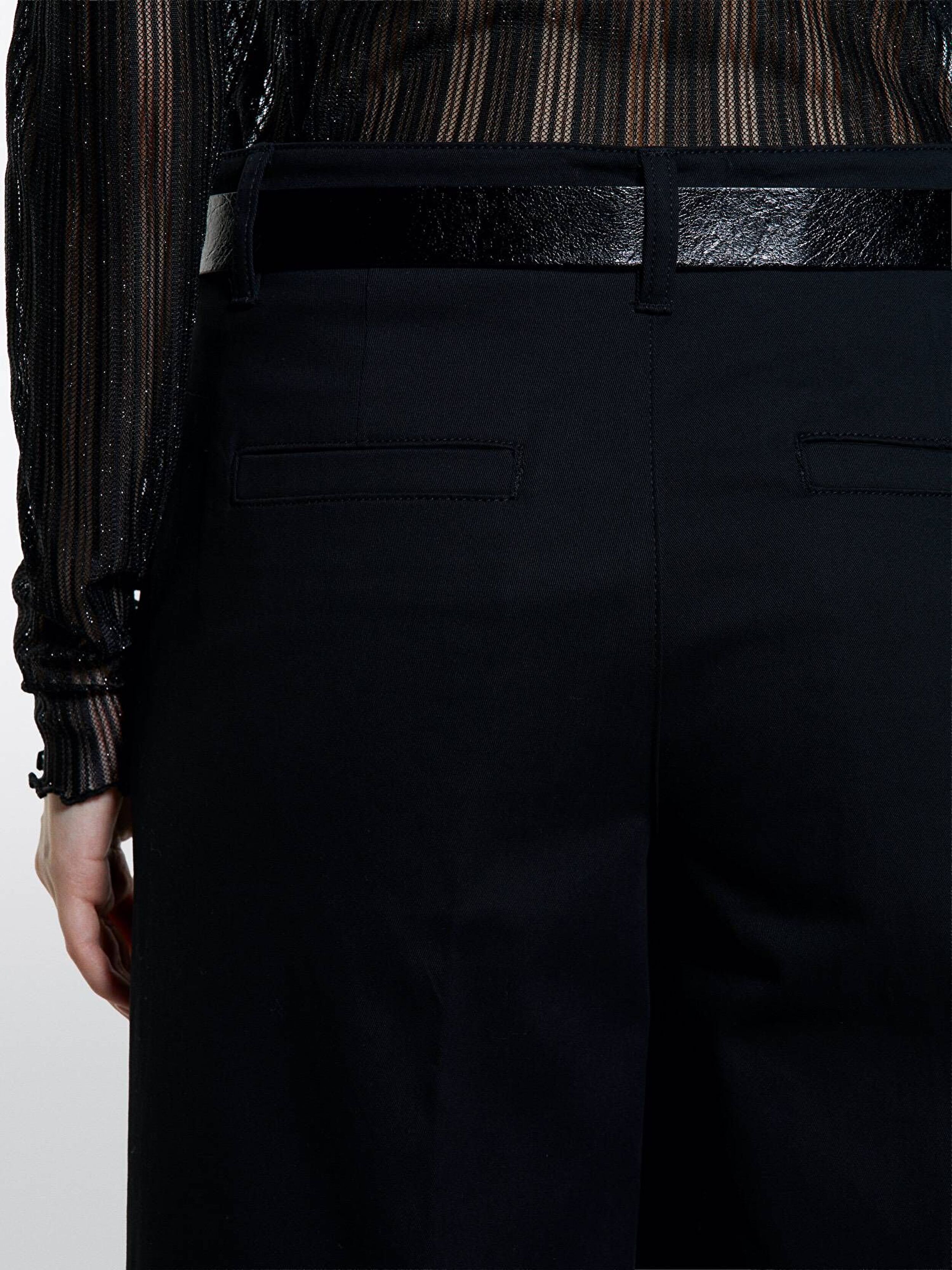 Resim Kadın Siyah Pamuk Karışımlı Wide Leg Fit Streç Gabardin Pantolon