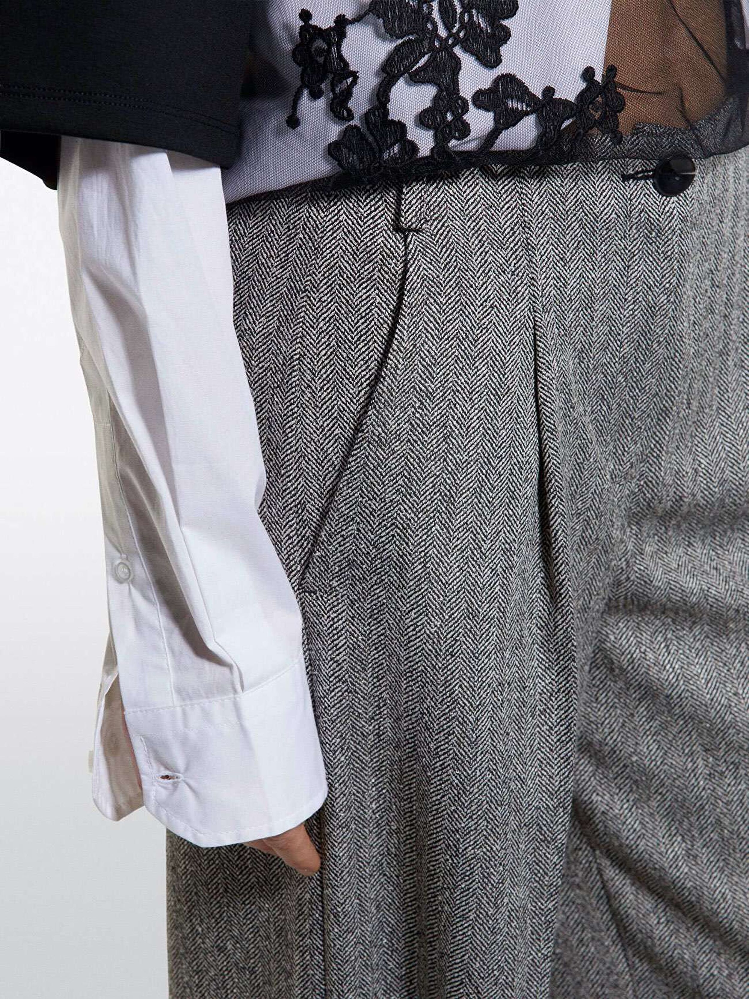 Resim Kadın Kahverengi Viskoz Karışımlı Desenli Bol Paça Pantolon