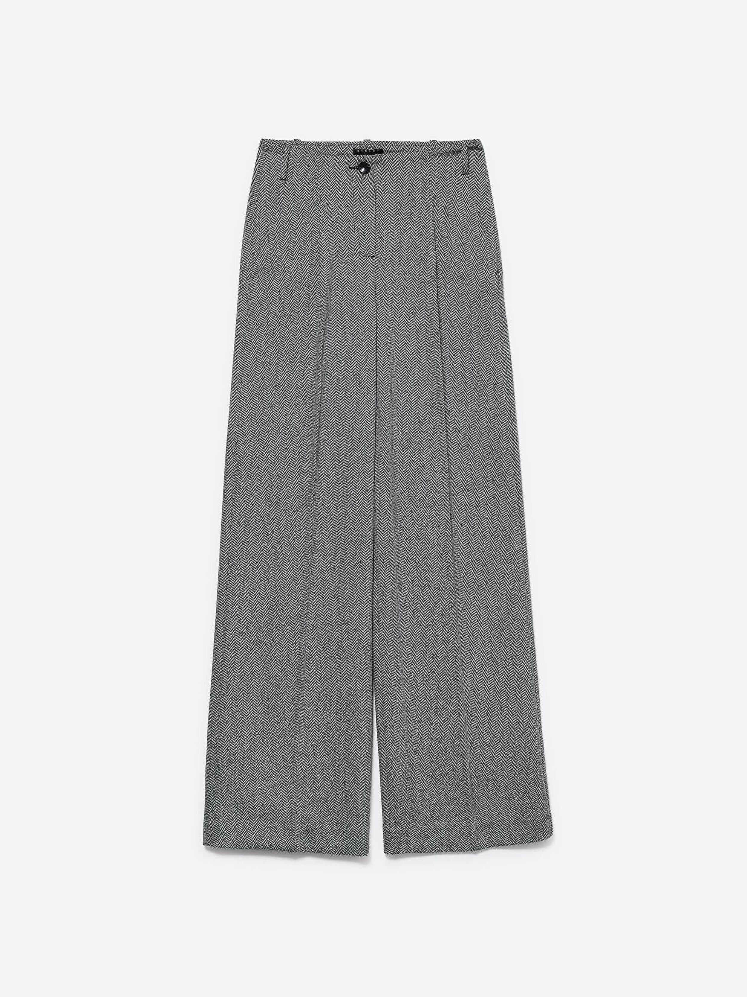 Resim Kadın Kahverengi Viskoz Karışımlı Desenli Bol Paça Pantolon