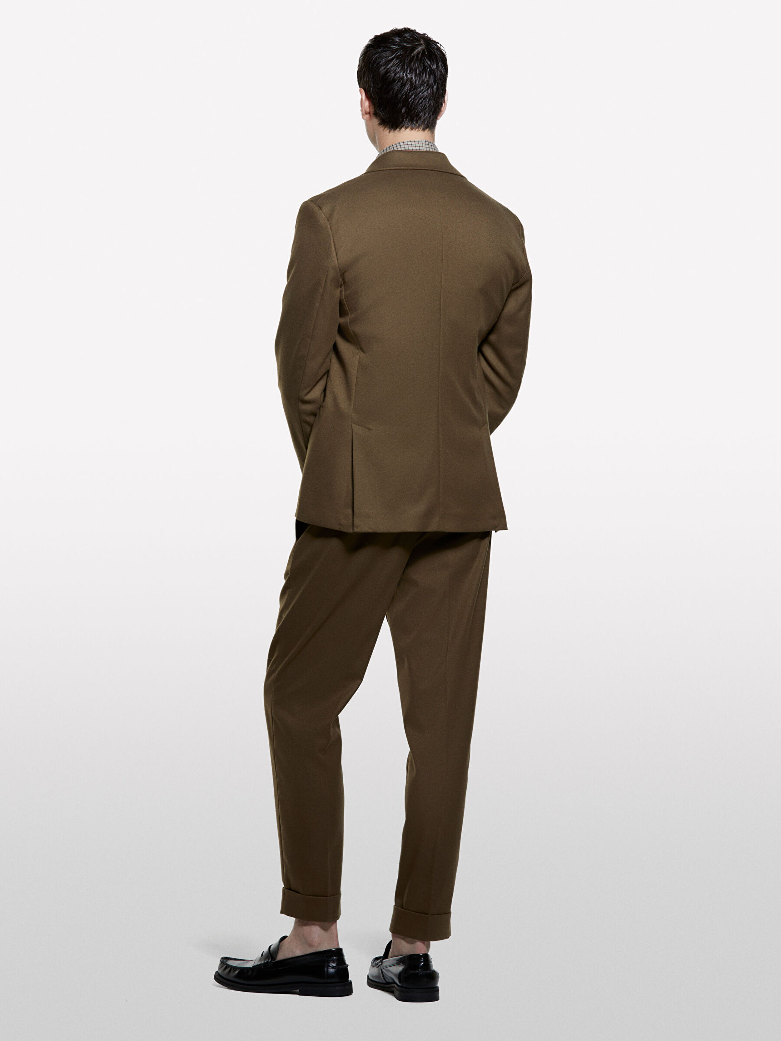 Resim Erkek Kahverengi Viskoz Karışımlı Paçası Kıvrık Pantolon