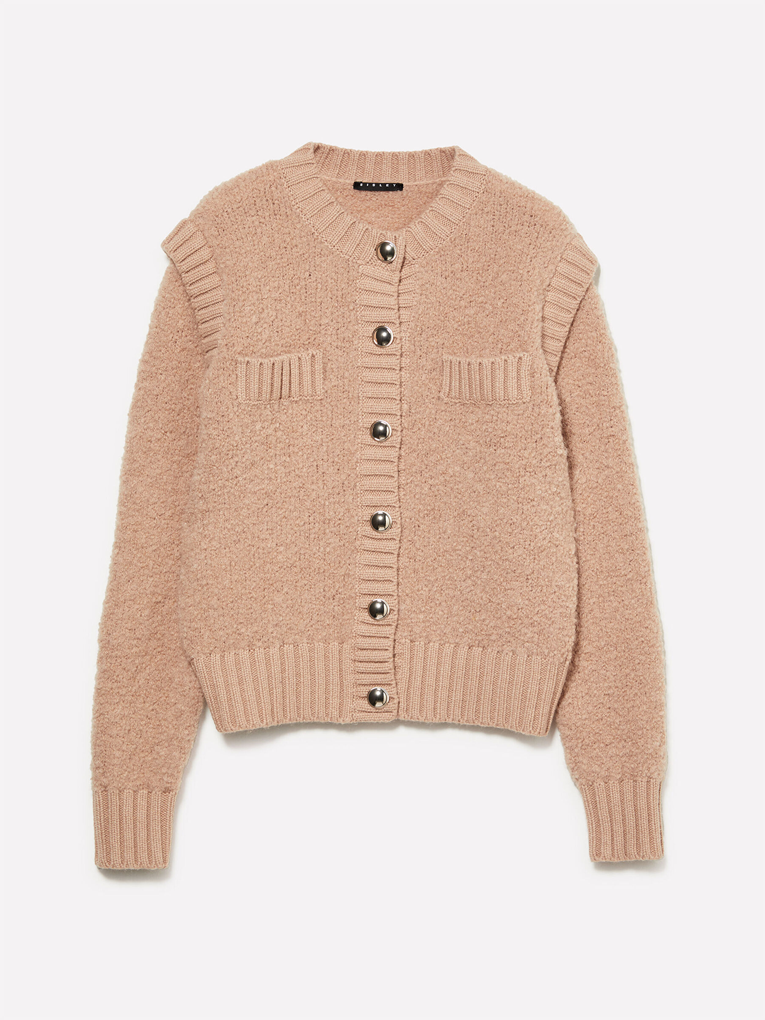 Resim Kadın Bej Yün ve Alpaka Karışımlı Düğmeli Ribanalı Teddy Hırka