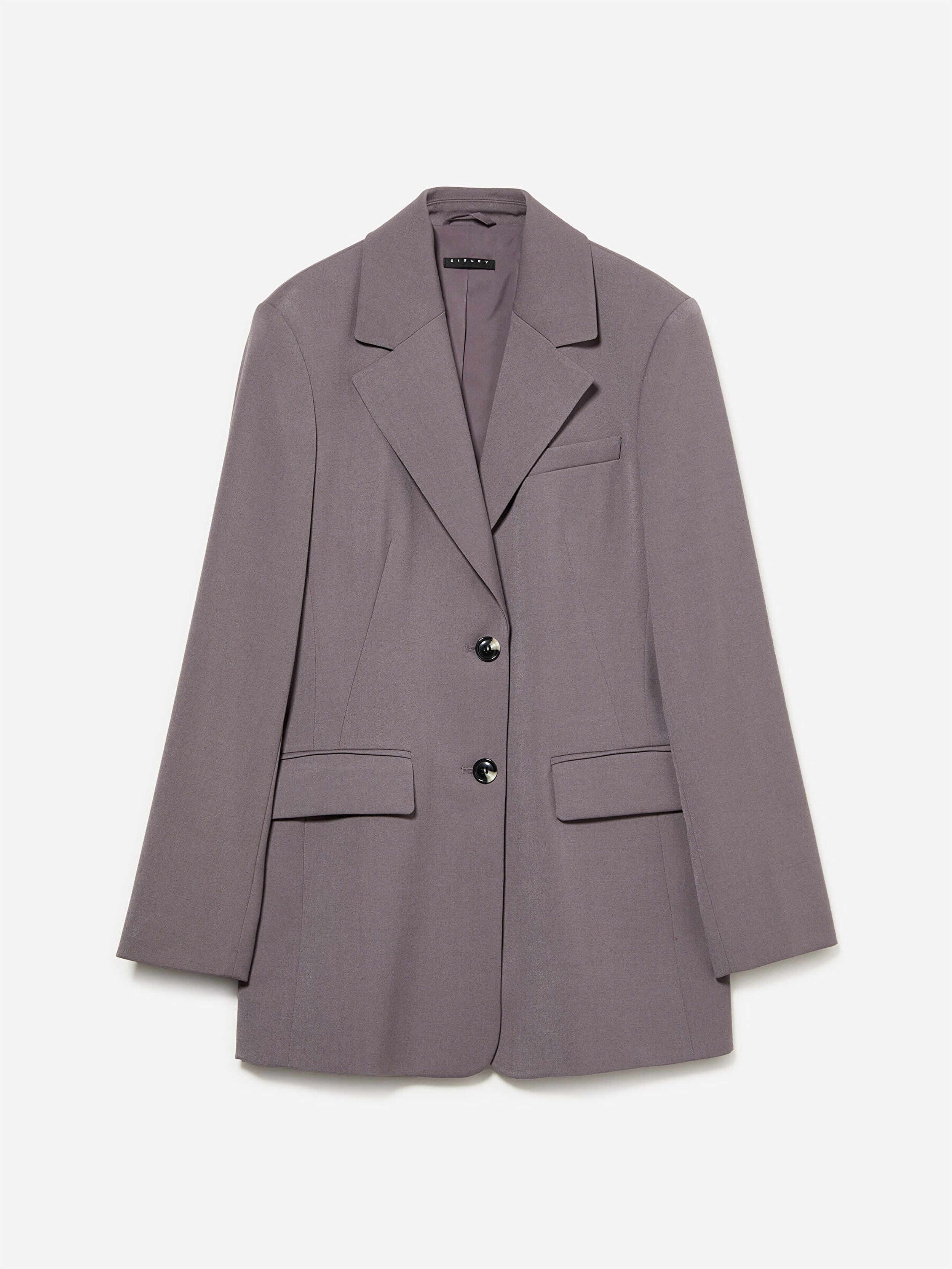 Resim Kadın Gri Viskoz ve Yün Karışımlı Cep Detaylı Blazer Ceket