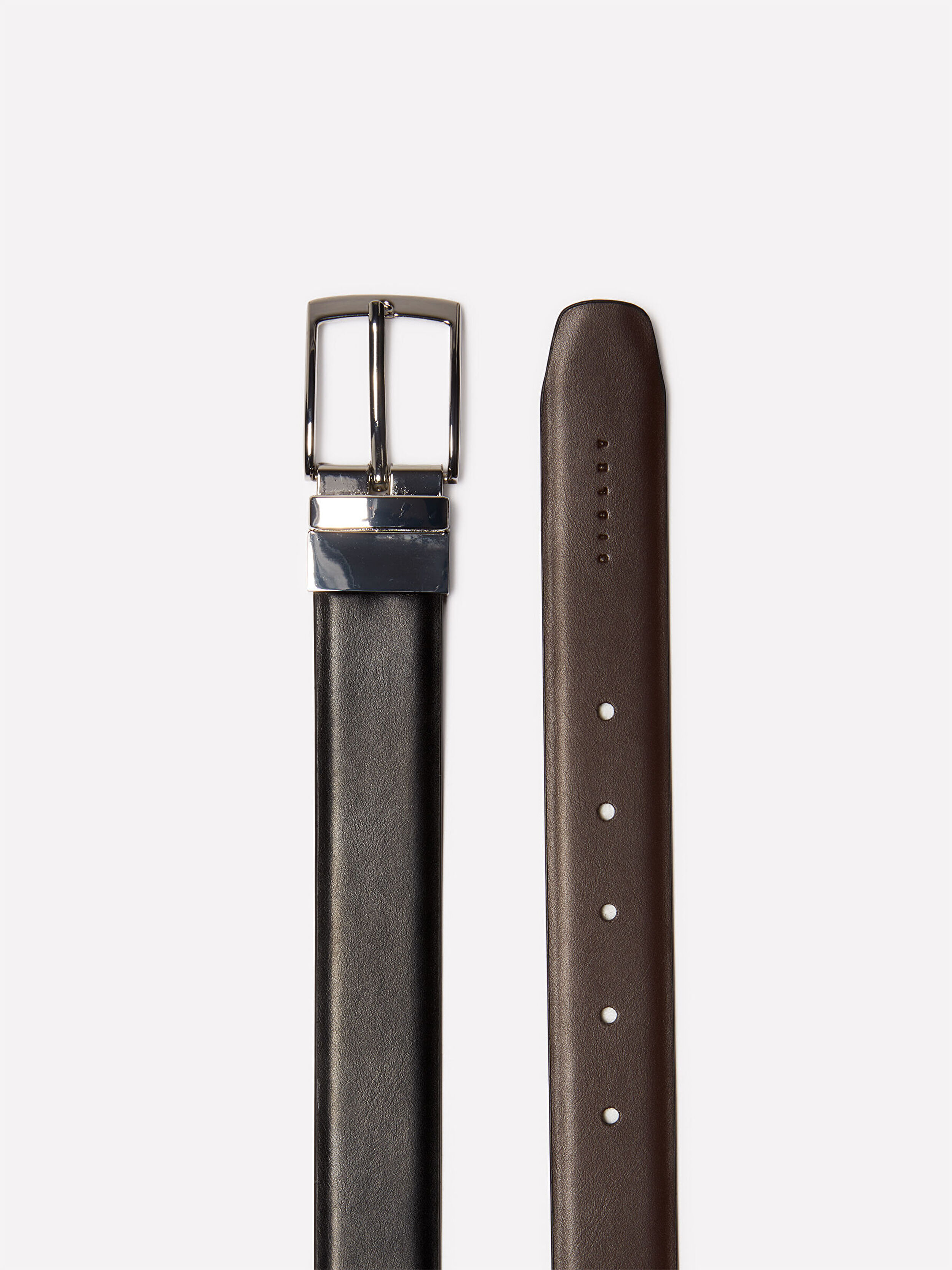 Resim Erkek Siyah-Kahverengi Metal Detaylı Kemer