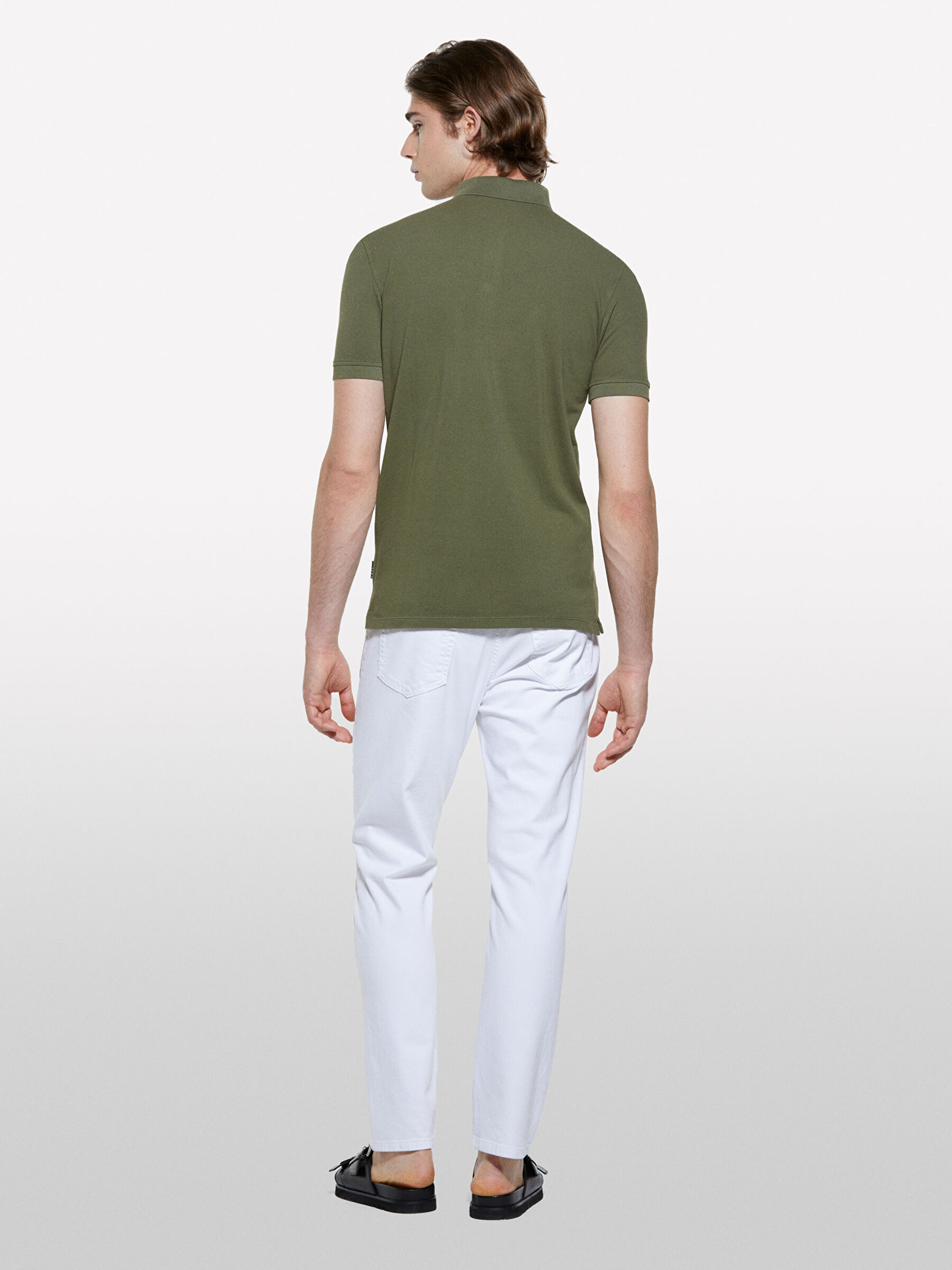 Resim Erkek Asker Yeşili %100 Pamuk Regular Fit Polo T-Shirt