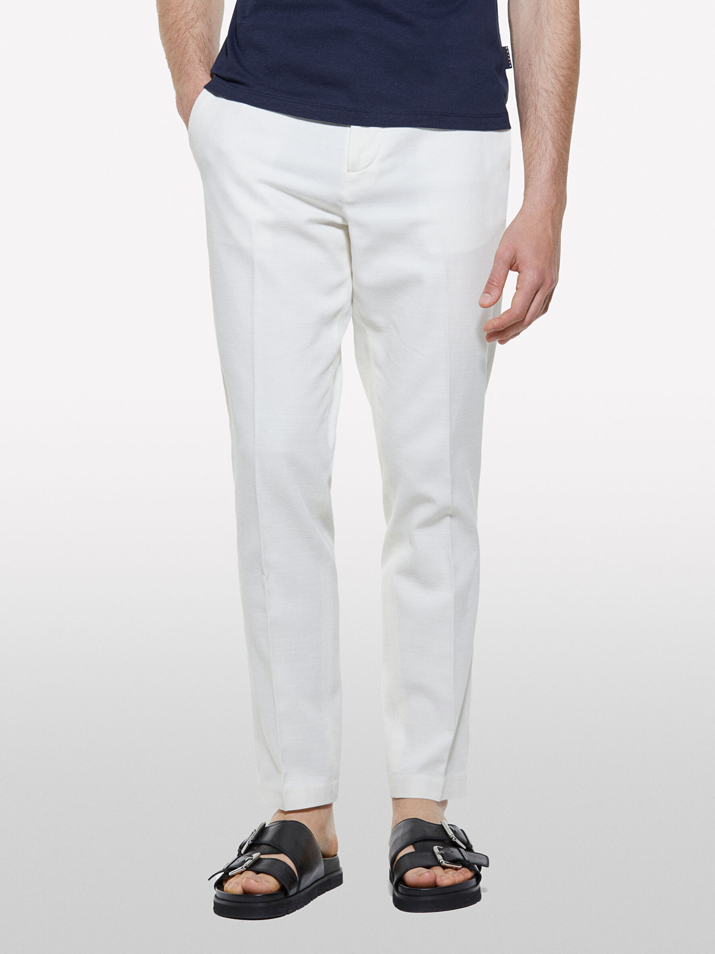 Resim Erkek Açık Krem %100 Pamuk Slim Comfort Fit Chino Pantolon