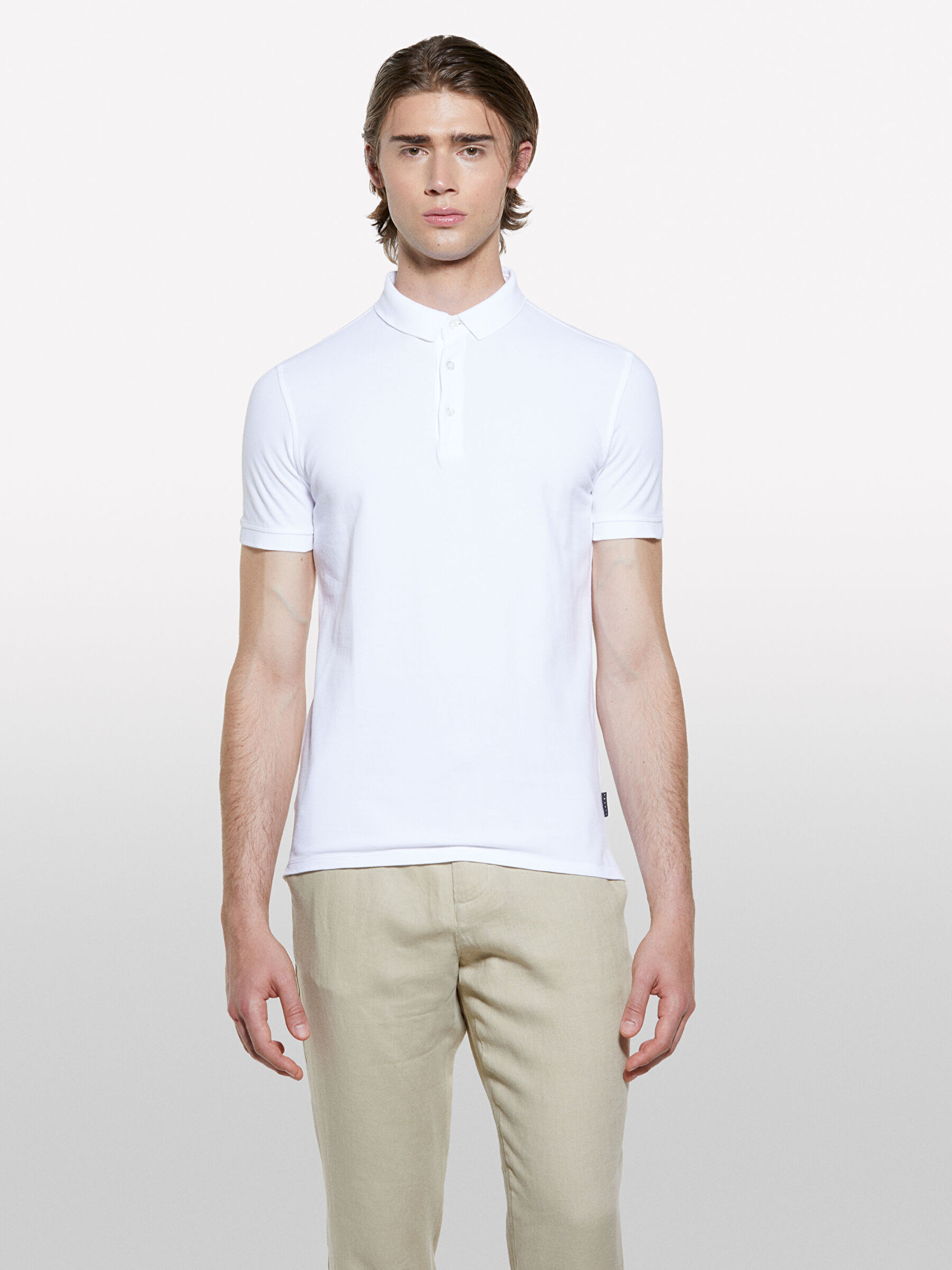 Resim Erkek Beyaz %100 Pamuk Regular Fit Polo T-Shirt