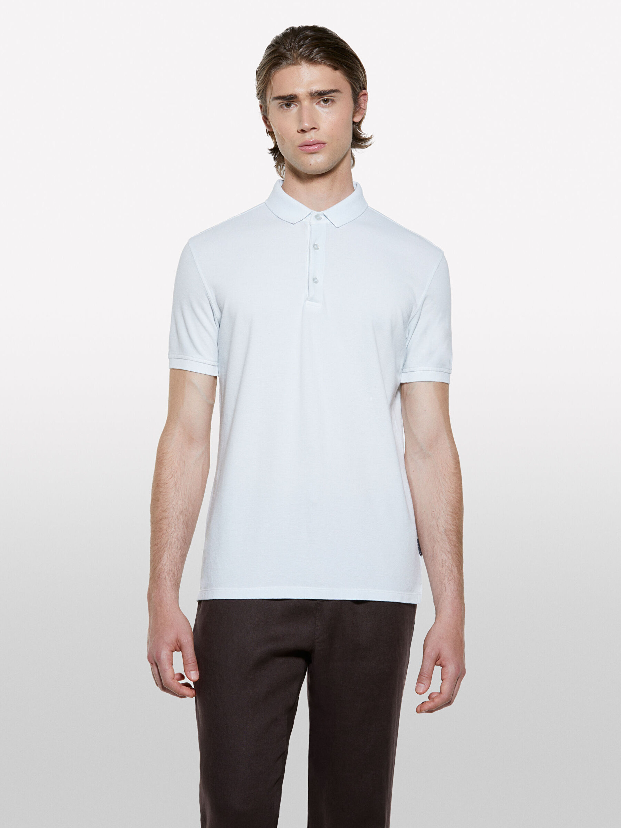 Resim Erkek Buz Mavisi %100 Pamuk Regular Fit Polo T-Shirt