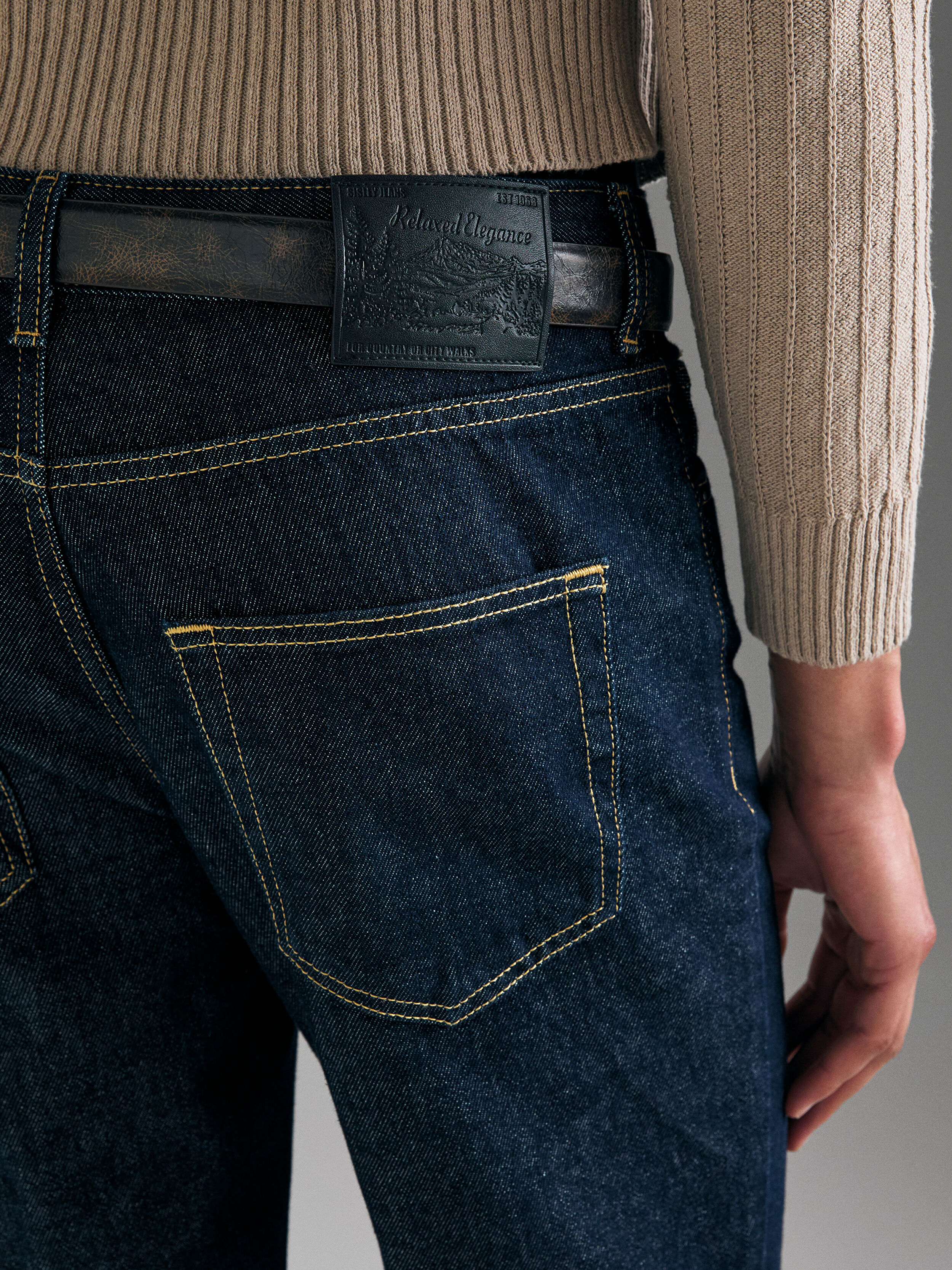 Resim Erkek Lacivert  %100 Pamuk Slim Fit Pileli Denim Pantolon