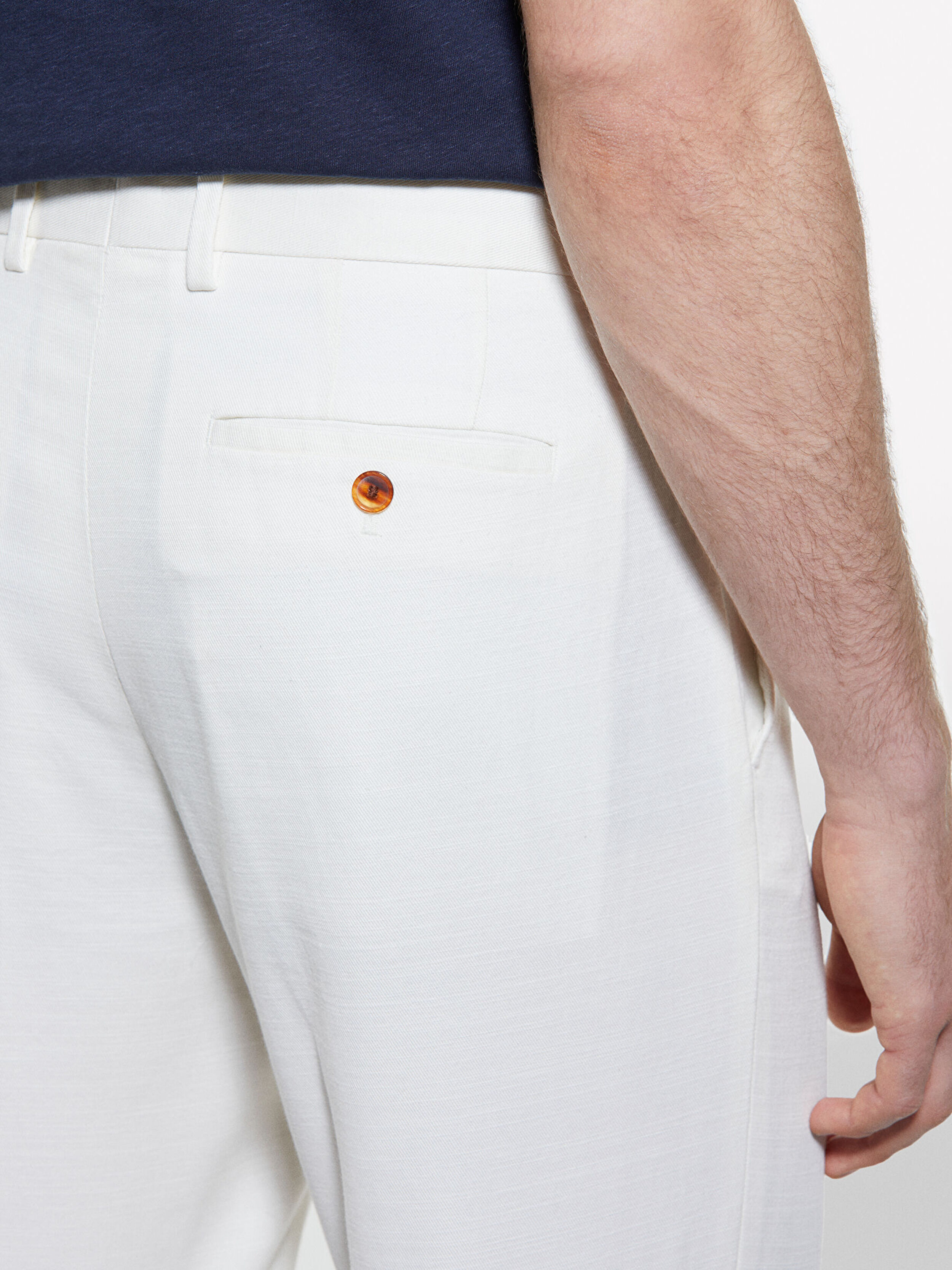 Resim Erkek Açık Krem %100 Pamuk Slim Comfort Fit Chino Pantolon