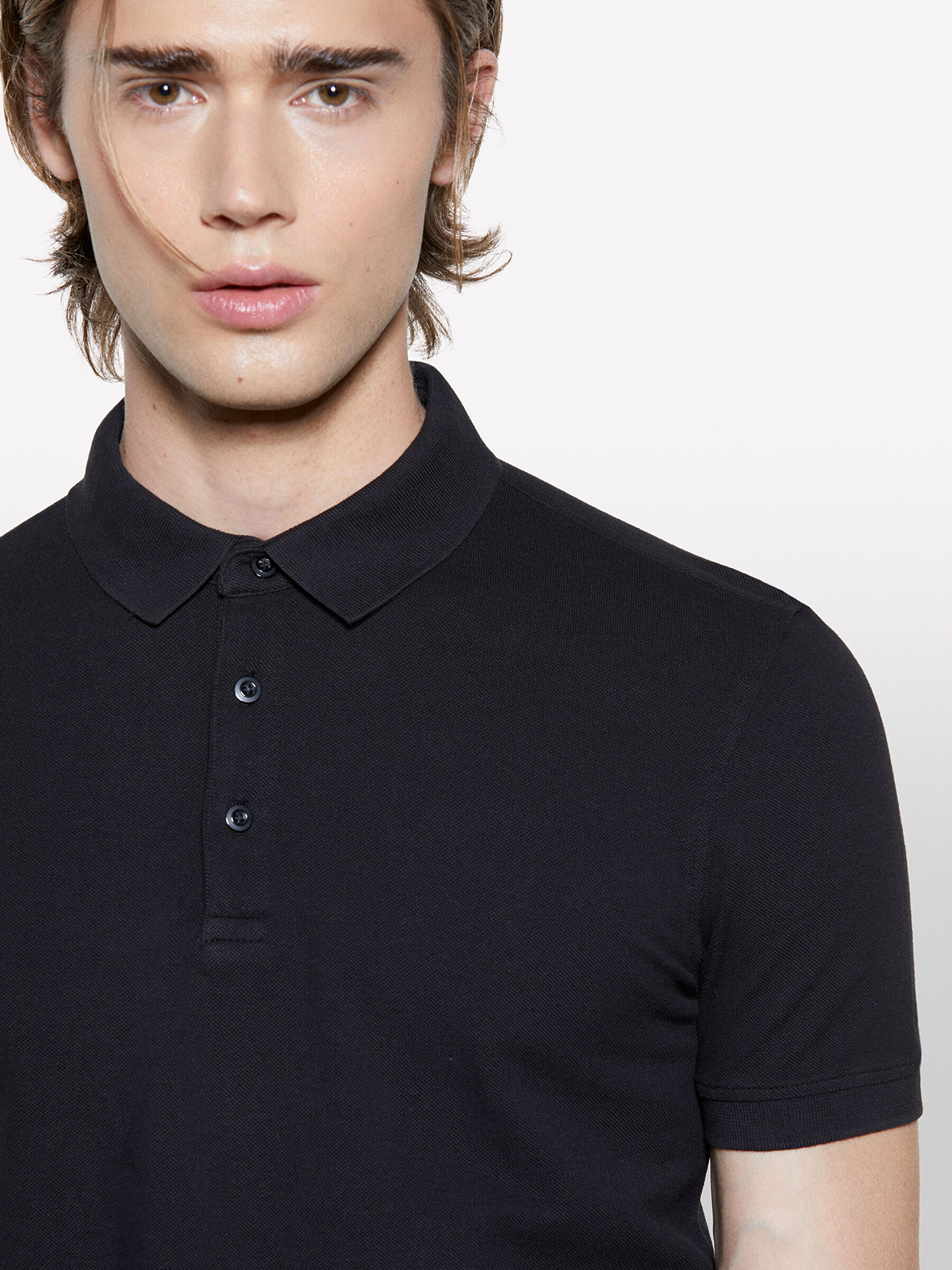 Resim Erkek Siyah %100 Pamuk Regular Fit Polo T-Shirt